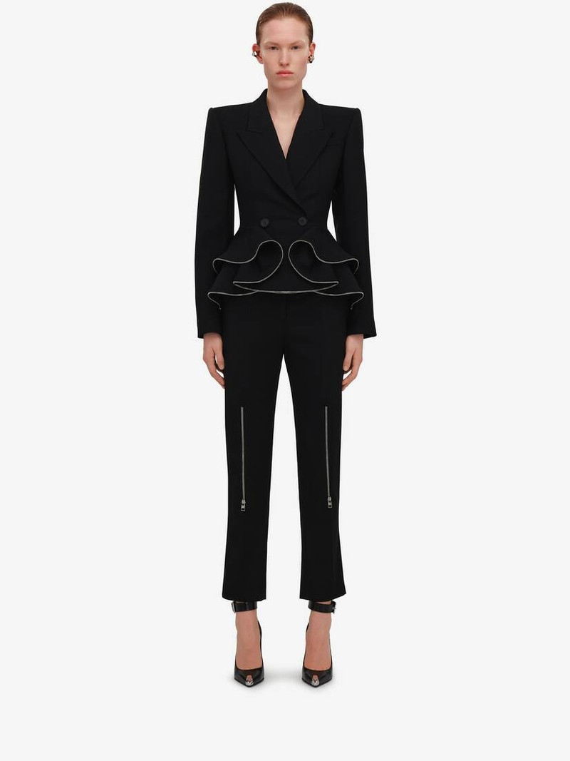 Women's Zip Detail Long Cigarette Trousers in Black 1