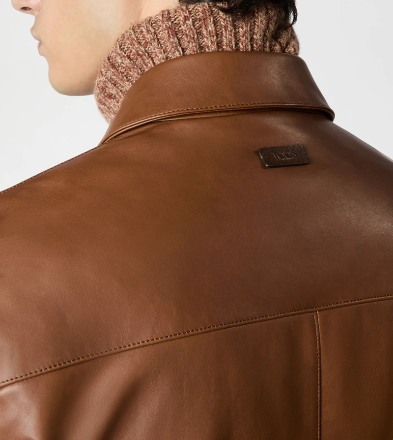 SHIRT JACKET IN LEATHER - BROWN 5