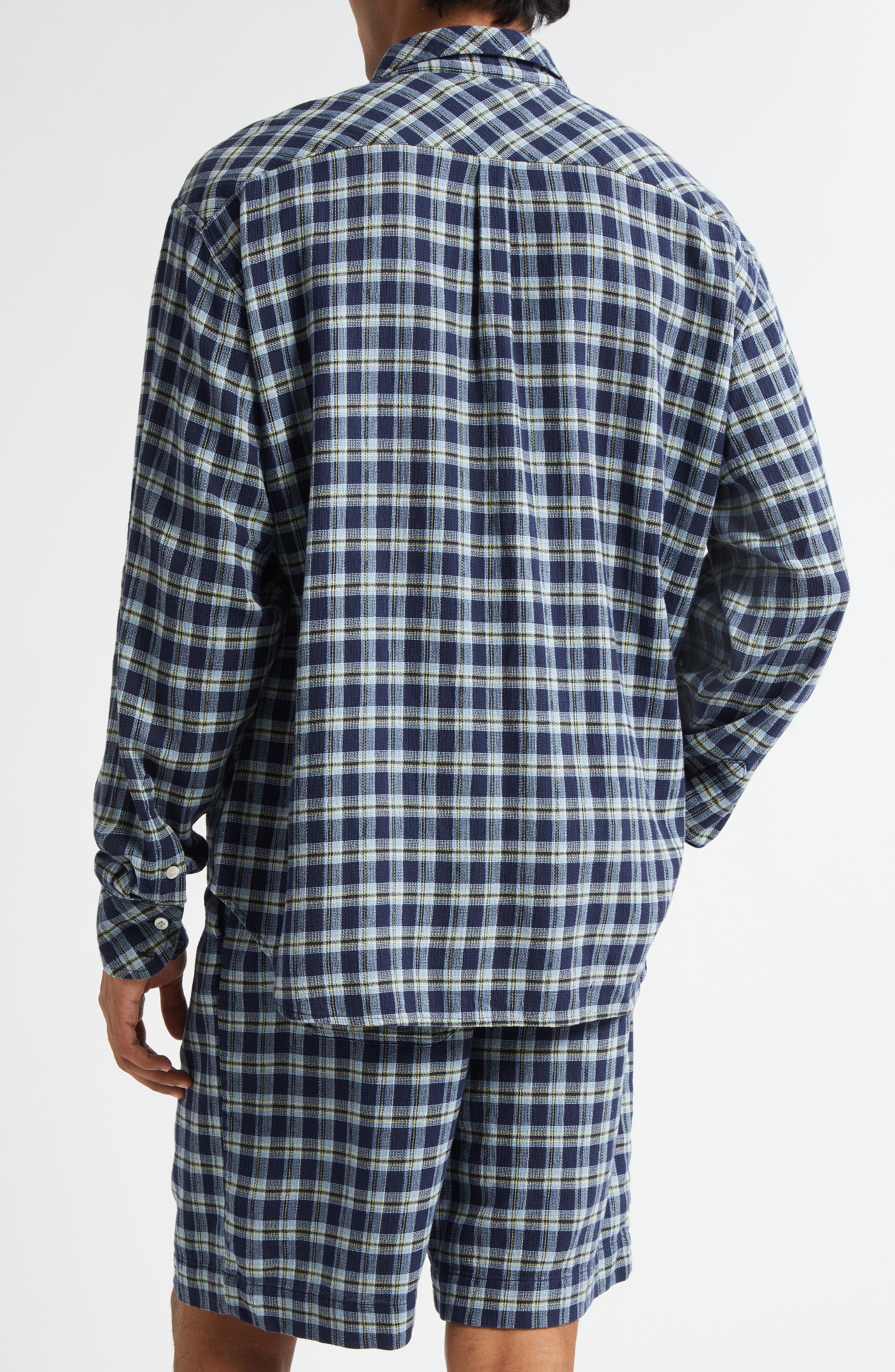 The Elder Statesman Dune Plaid Beach Button-Up Shirt in Navy at Nordstrom - 3