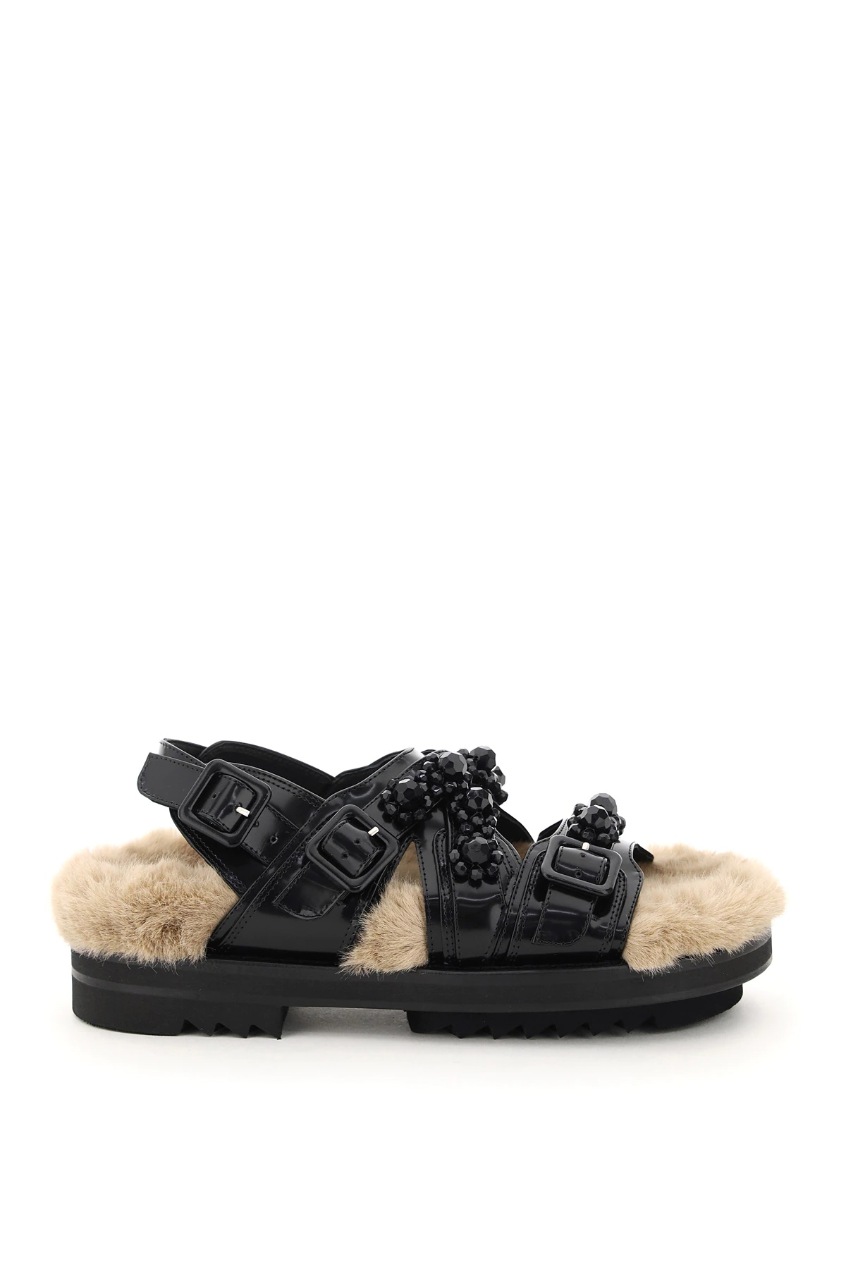 EMBELLISHED SANDALS WITH FAUX FUR - 1