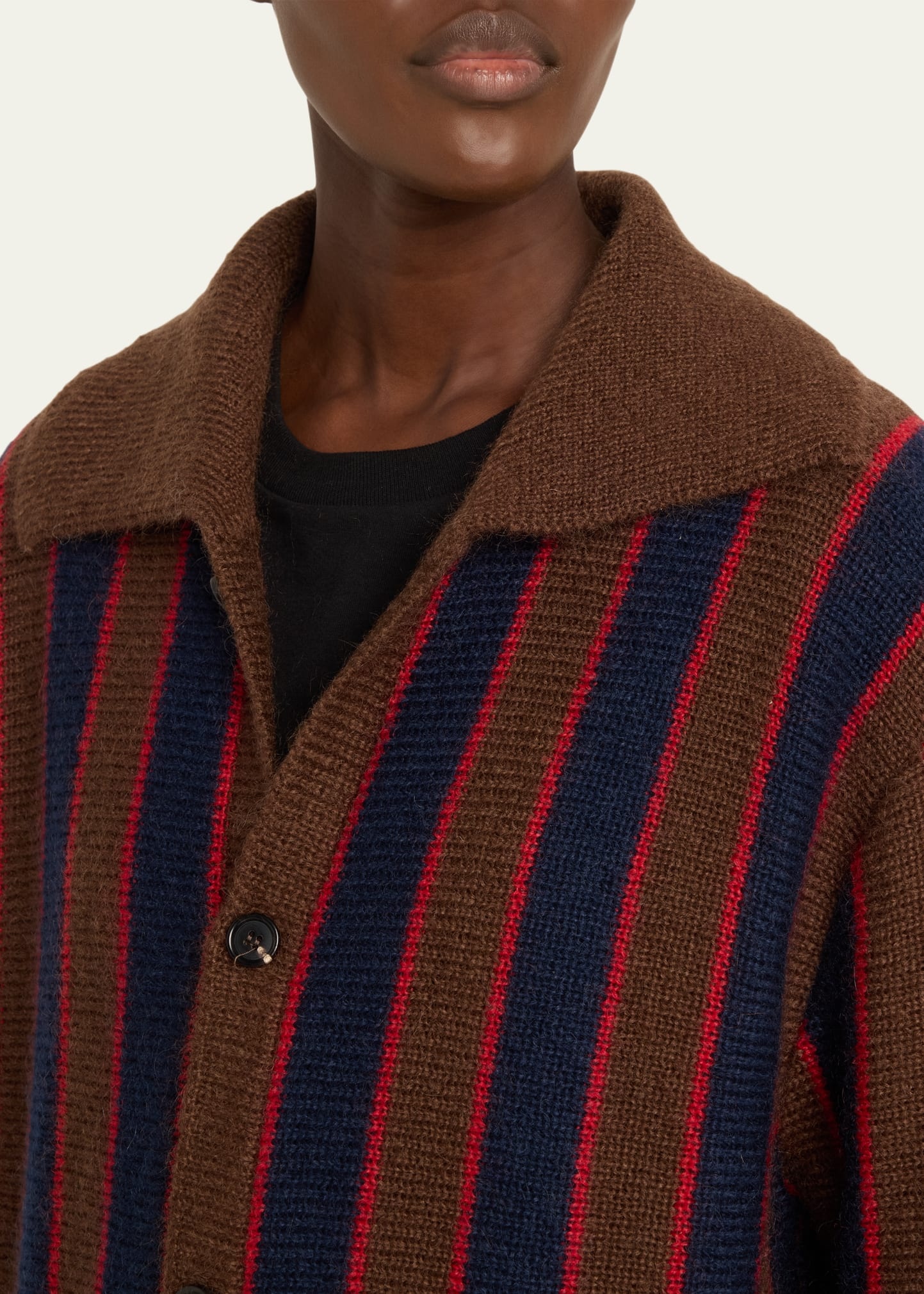 Mohair Stripe Collared Cardigan - 5