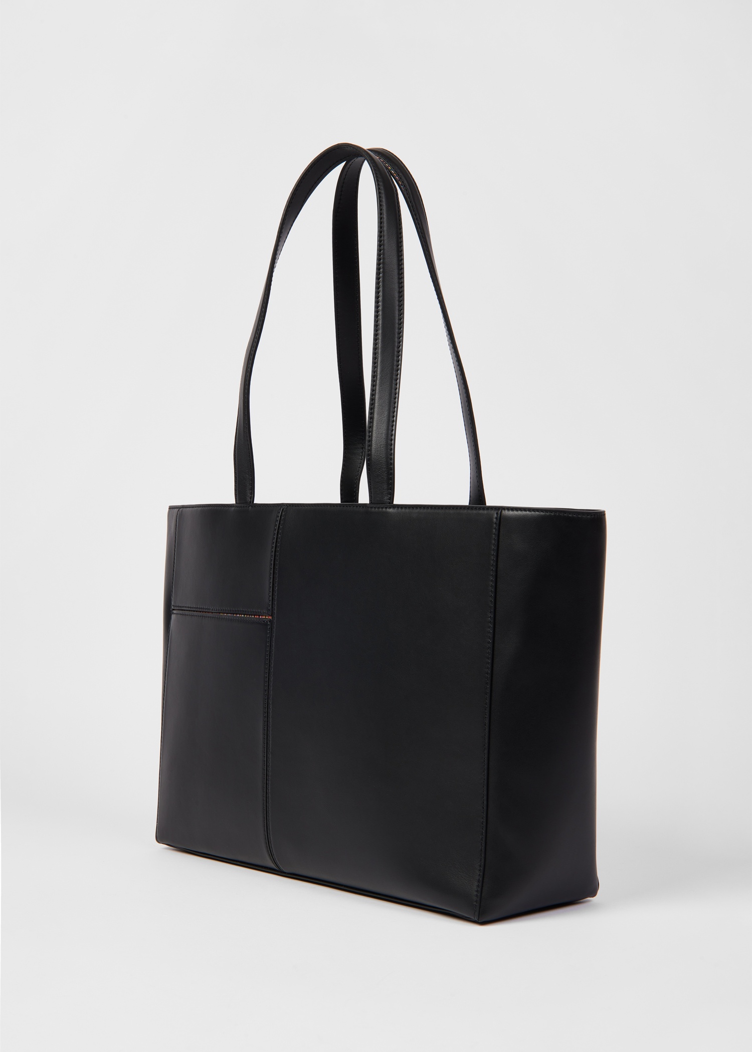 Women's Black Leather 'Signature Stripe' Trim Tote Bag - 6