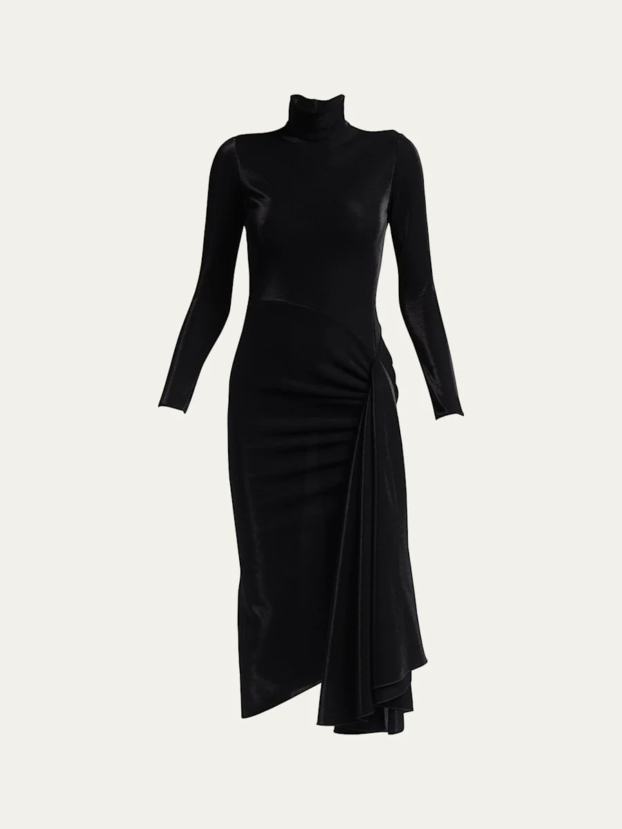 Draped Iridescent Jersey Midi Dress - 1