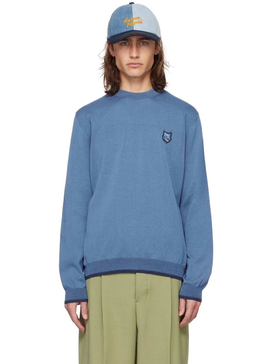 Blue Bold Fox Head Sweater - 1