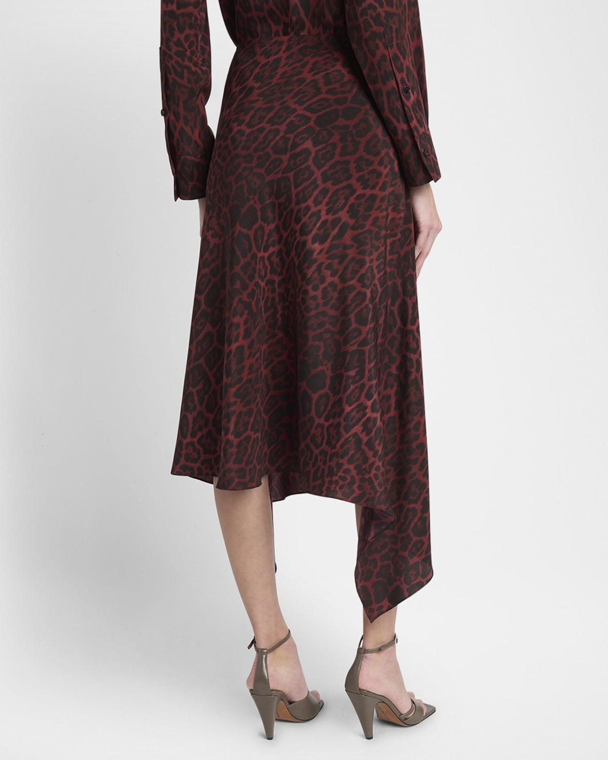 Leopard Print Asymmetric Silk Skirt - 3