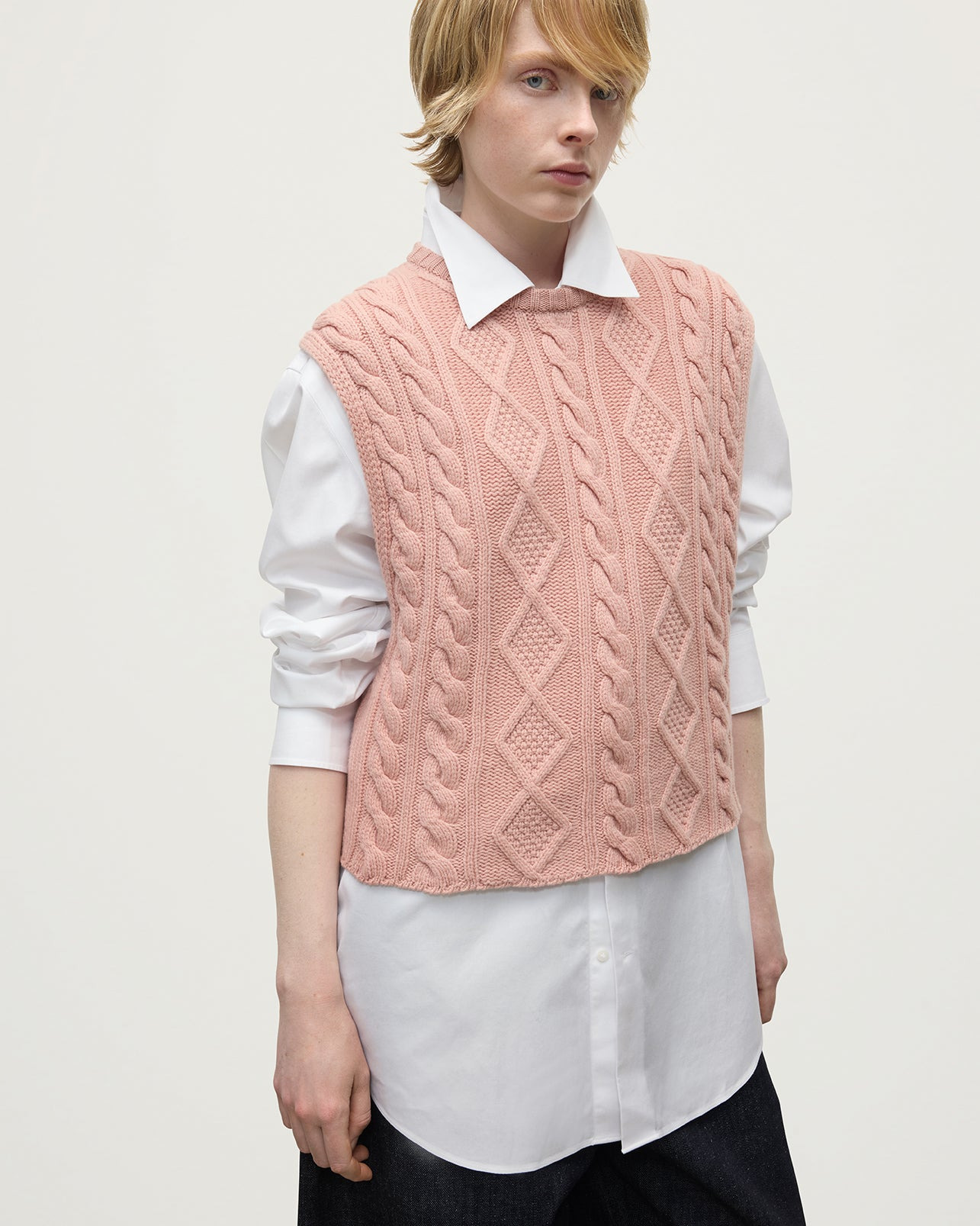 Aran Cable Pink Cashmere Tank - 5