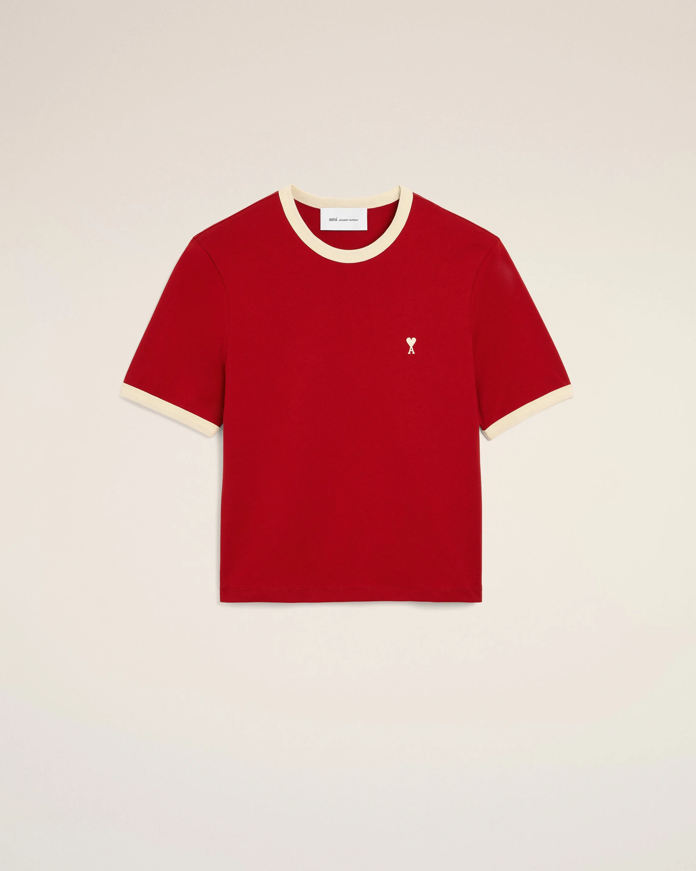 RED CONTRASTED COTTON T-SHIRT WITH AMI DE COEUR - 1