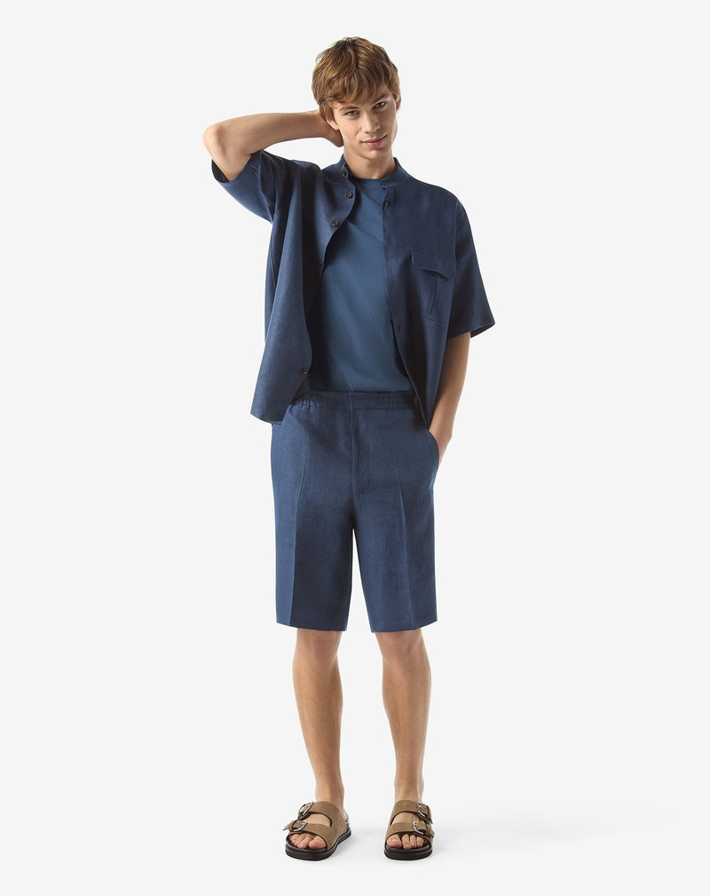 CORNELIANI Blue pure linen Bermuda shorts outlook