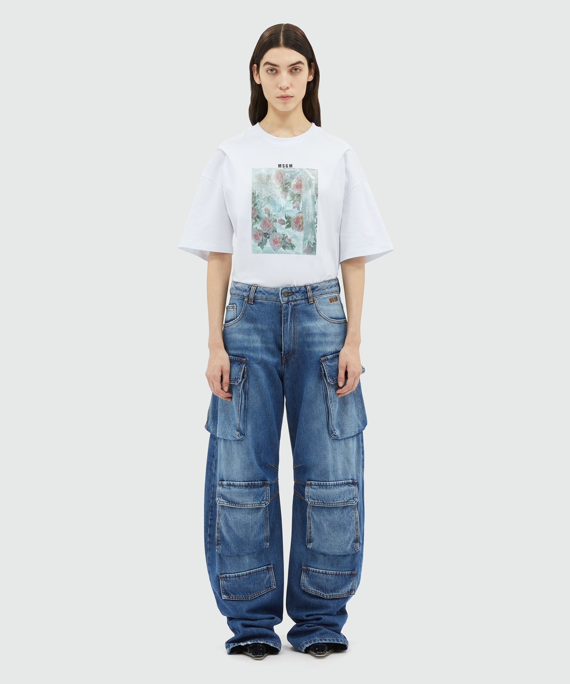 Pre-washed denim cargo pants - 2