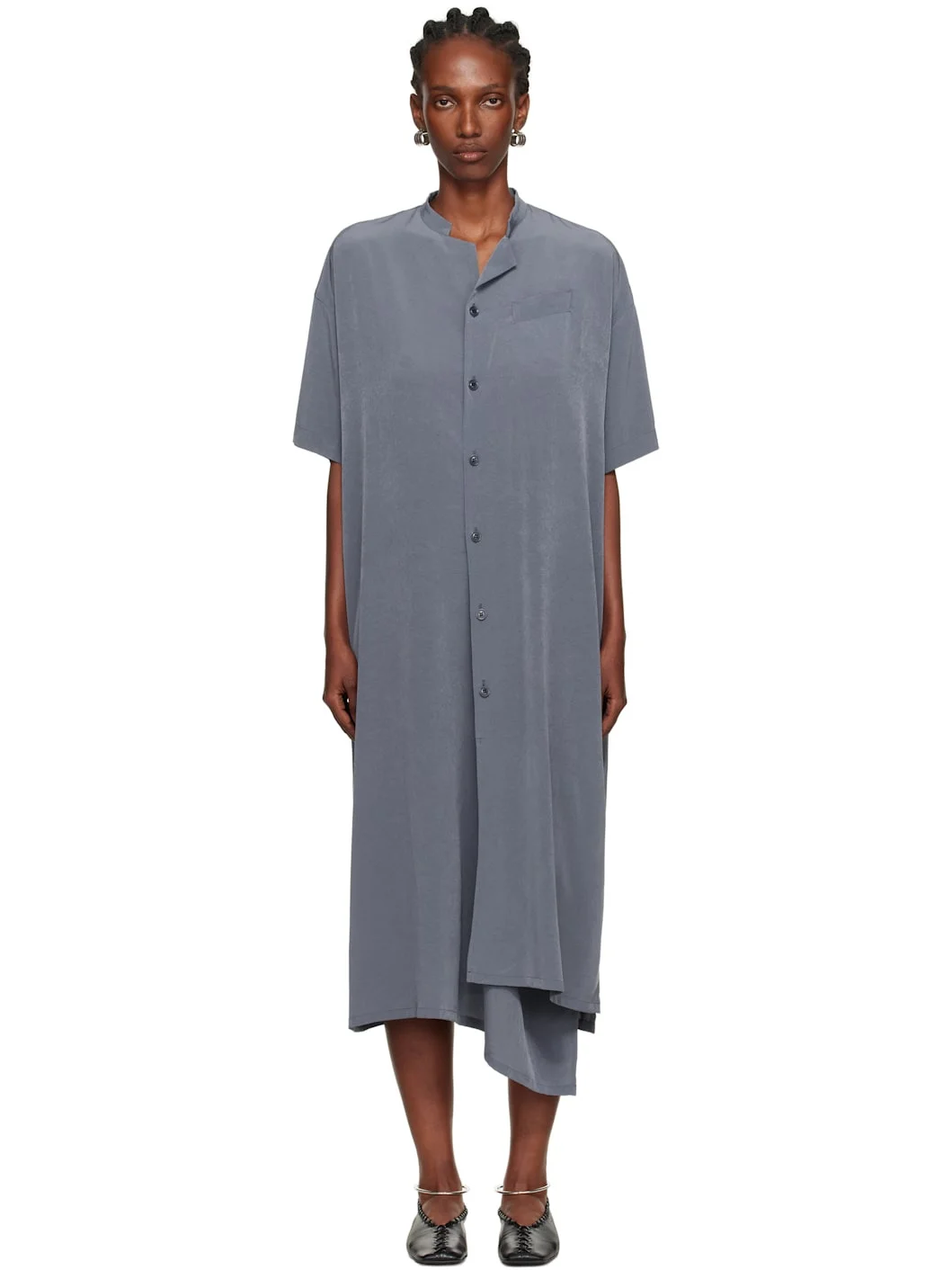 Blue N-Half Sleeve Box Shirt Midi Dress - 1