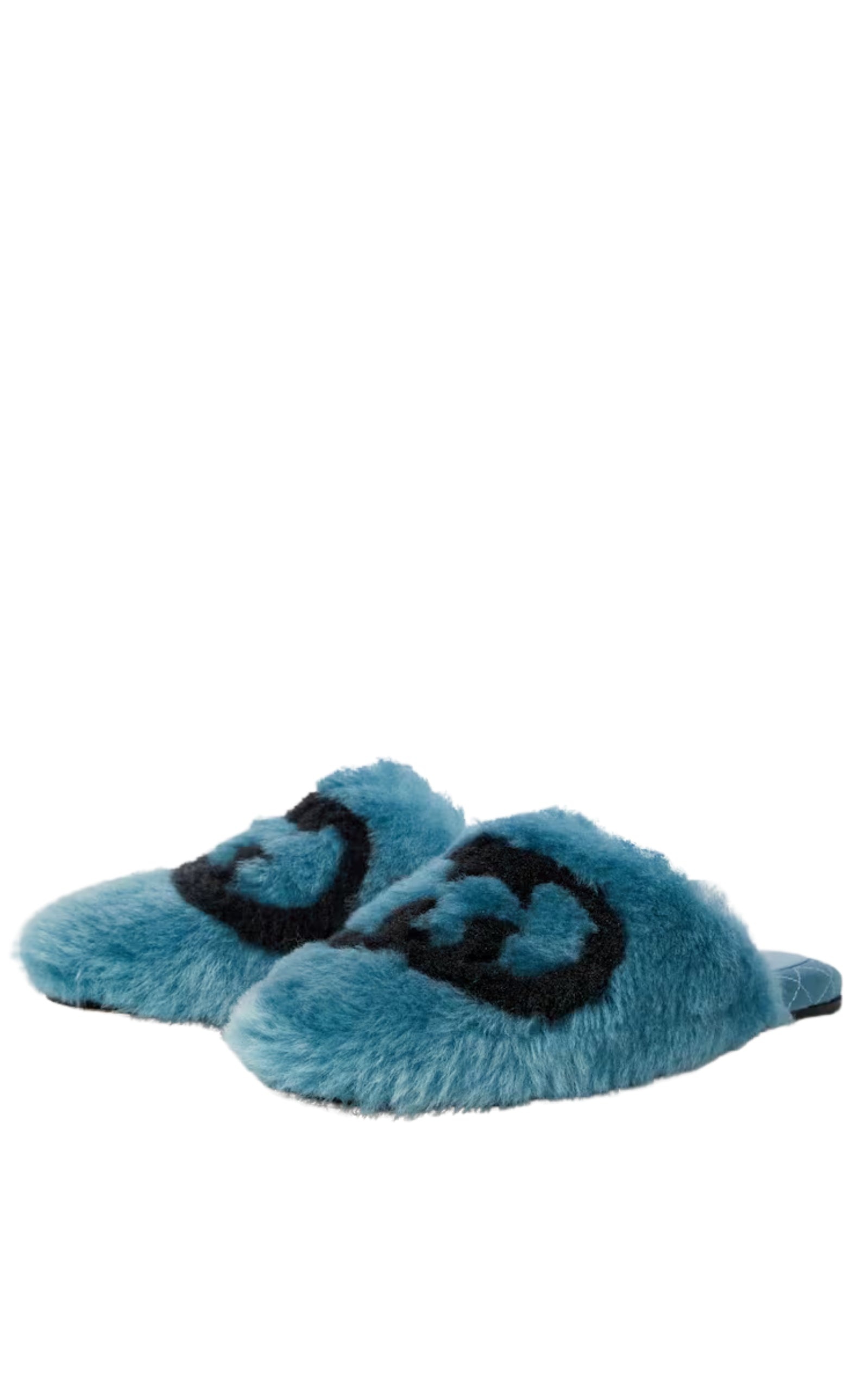 Interlocking G Faux Fur Slippers in Blue - 4