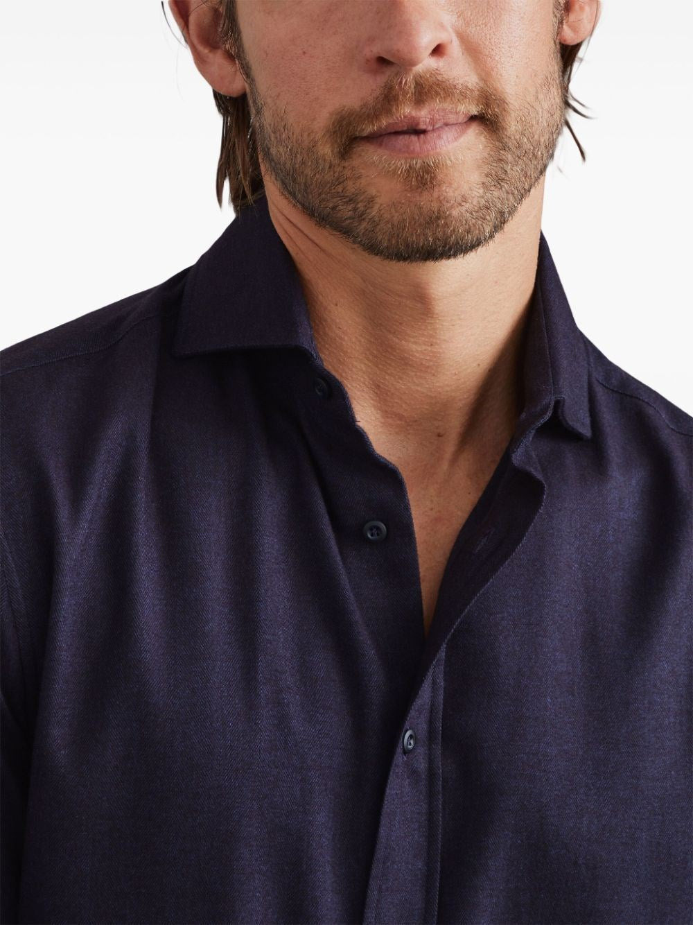 Brunello Cucinelli Men Flannel Slim Fit Shirt With Spread Collar - 5