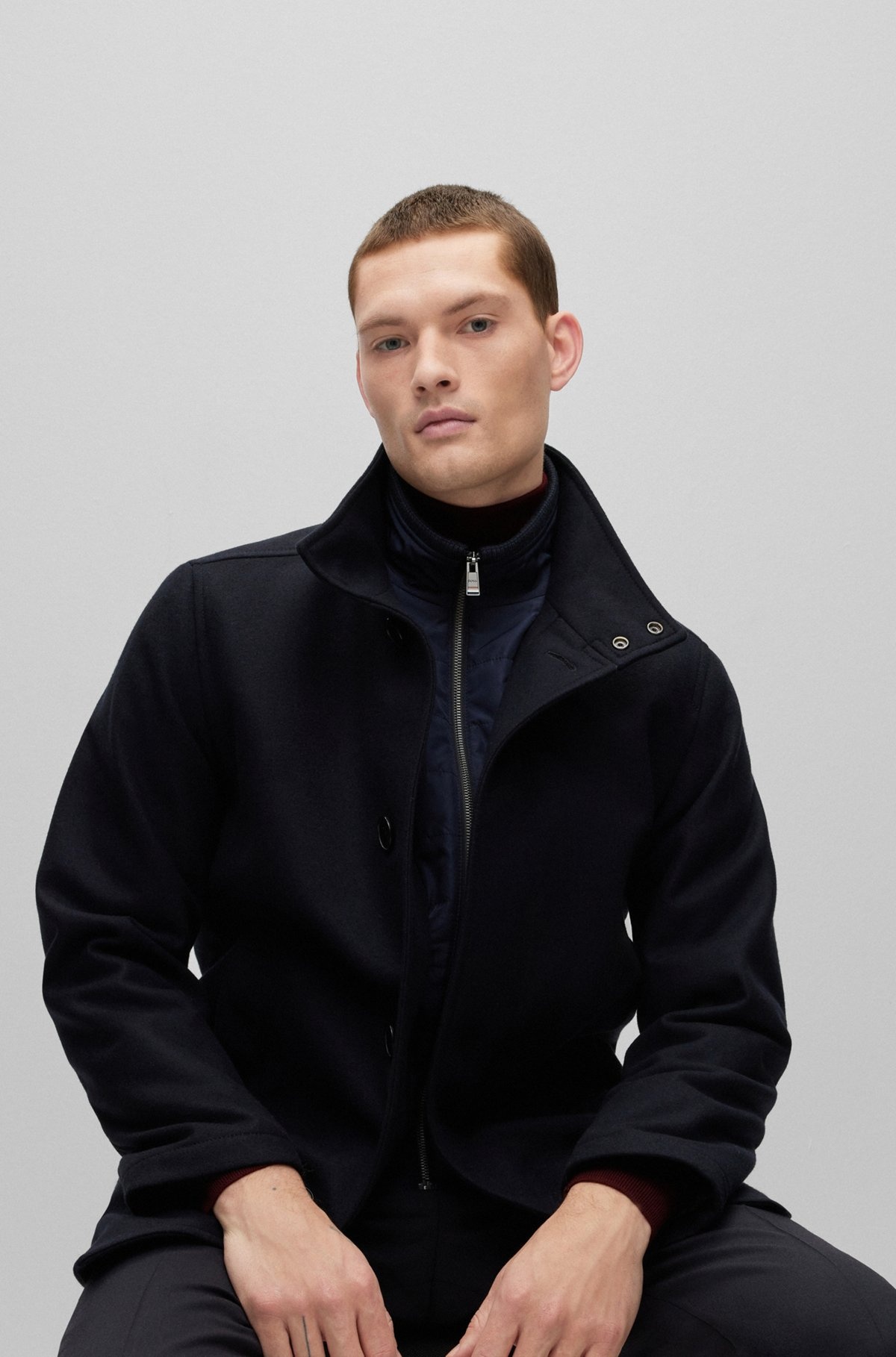 REGULAR-FIT COAT IN A MELANGE WOOL BLEND - 3