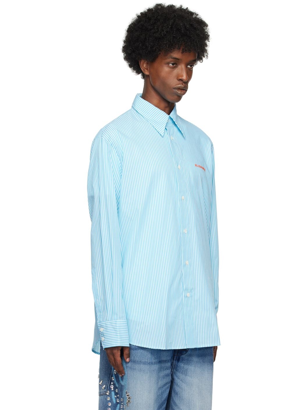 Blue & White Striped Poplin Shirt - 2