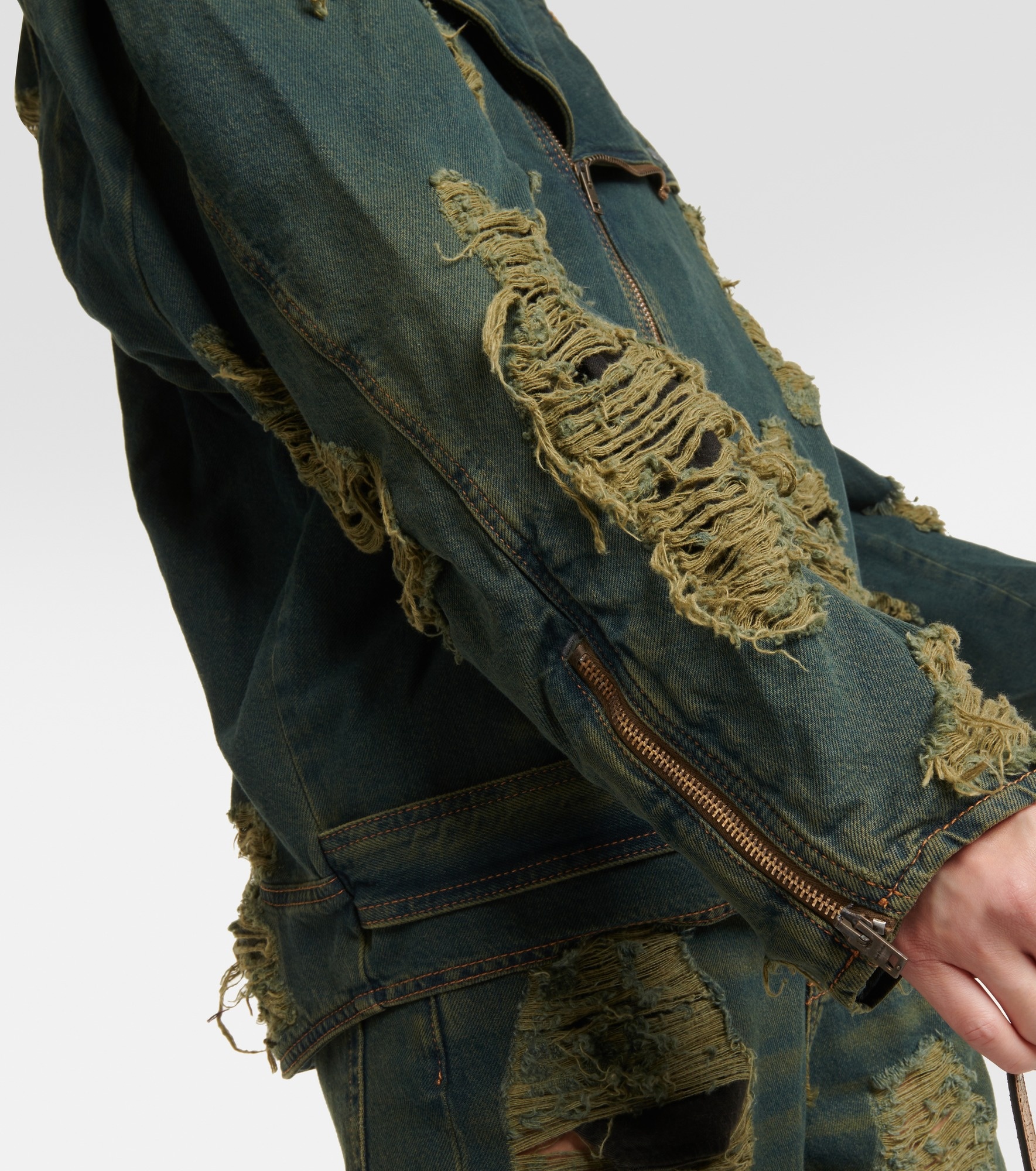 Distressed denim biker jacket - 6