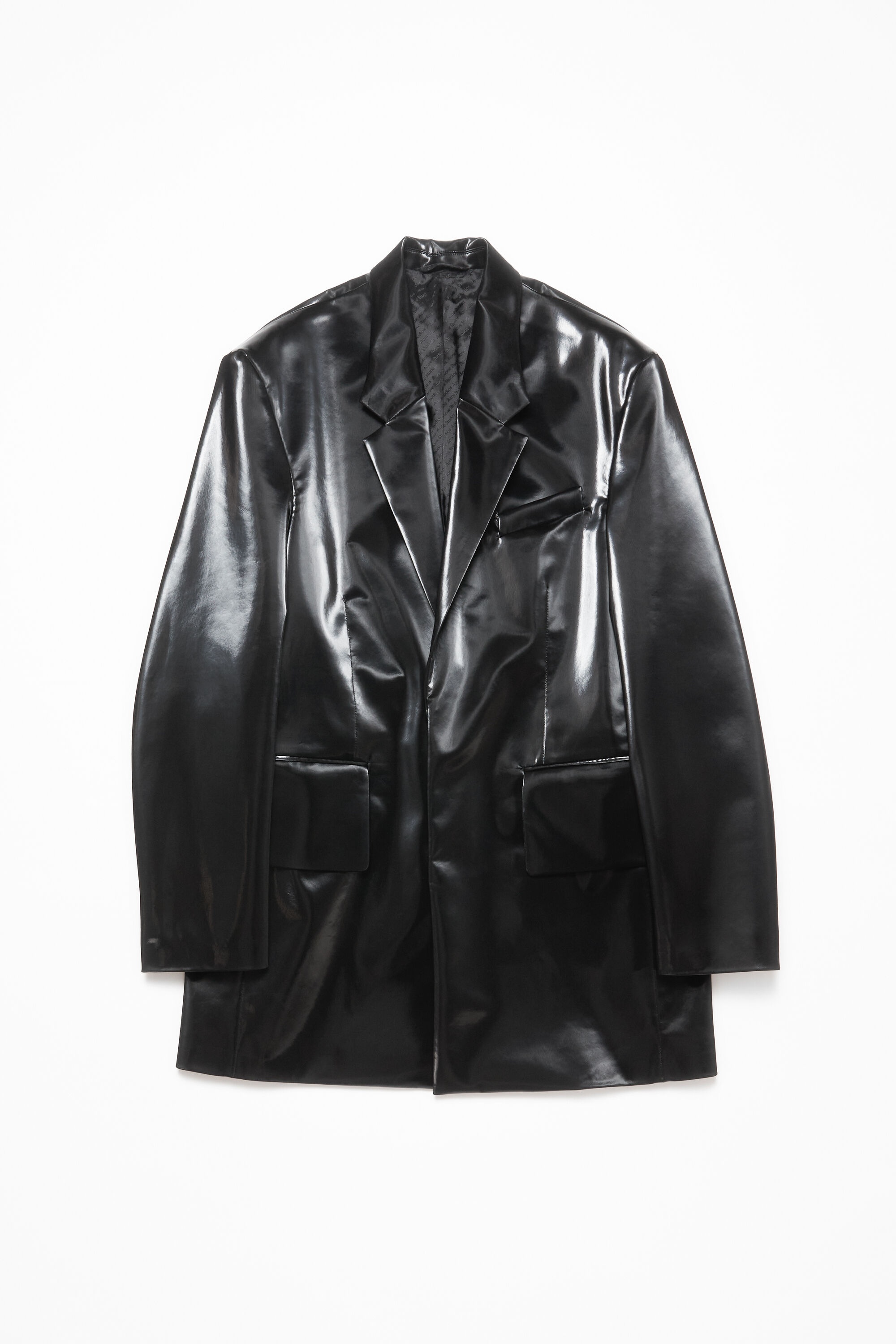 Single-breasted glossed overcoat - Black - 8