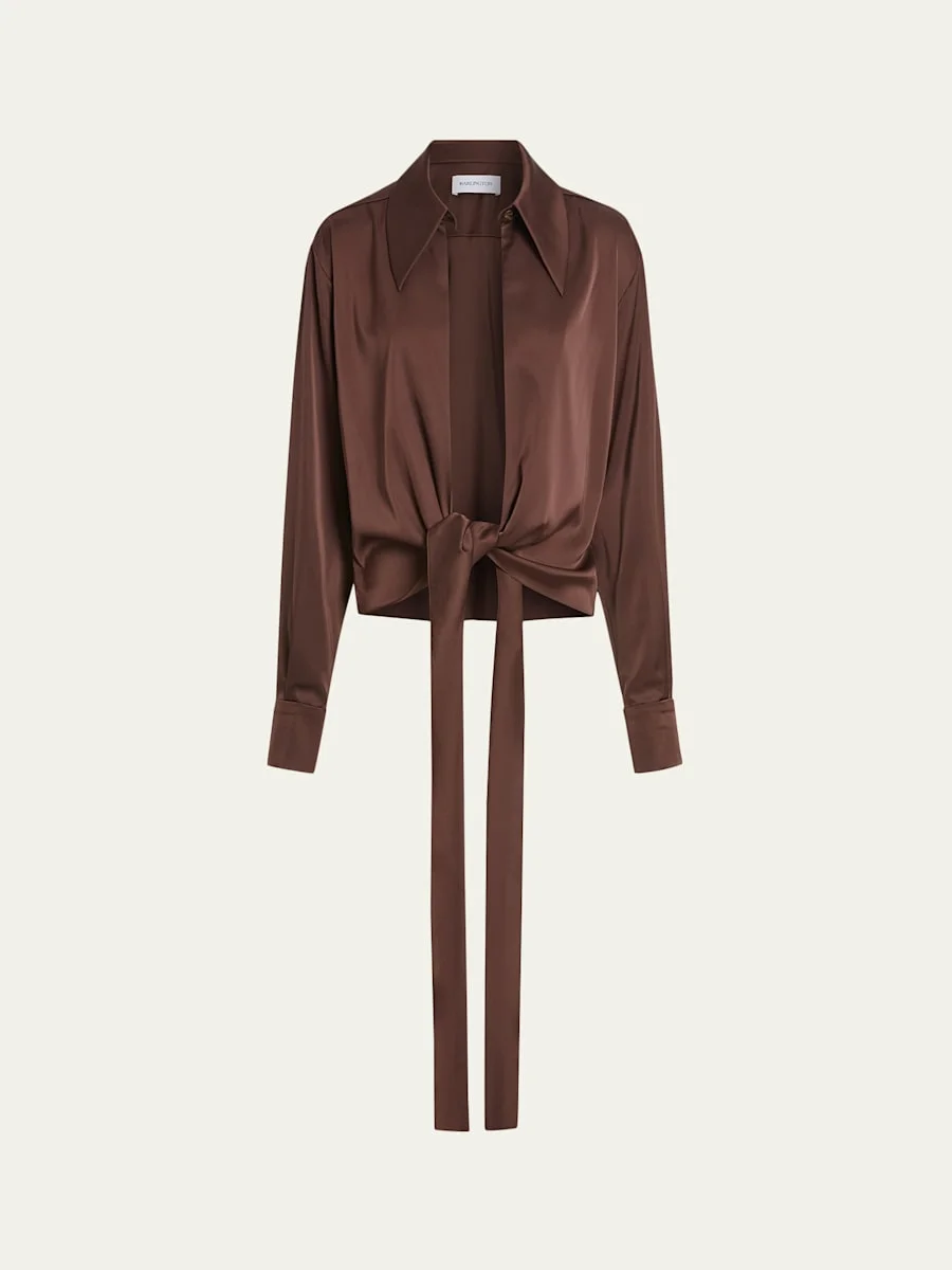 Romy Tie-Hem Satin Blouse - 1
