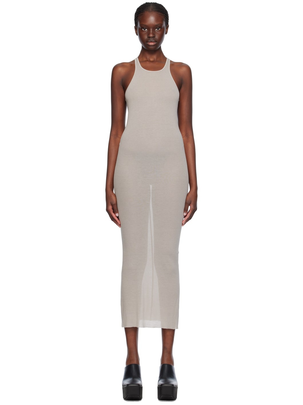 Taupe Round Neck Midi Dress - 1