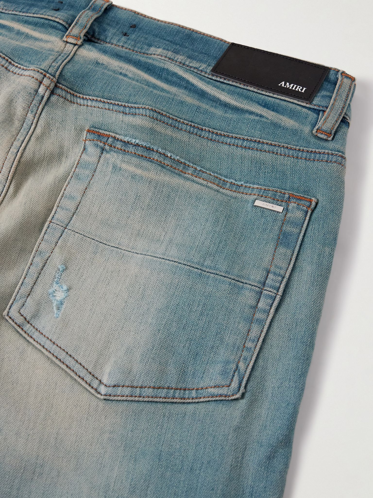 Hollywood Skinny-Fit Logo-Flocked Distressed Jeans Blue - 5