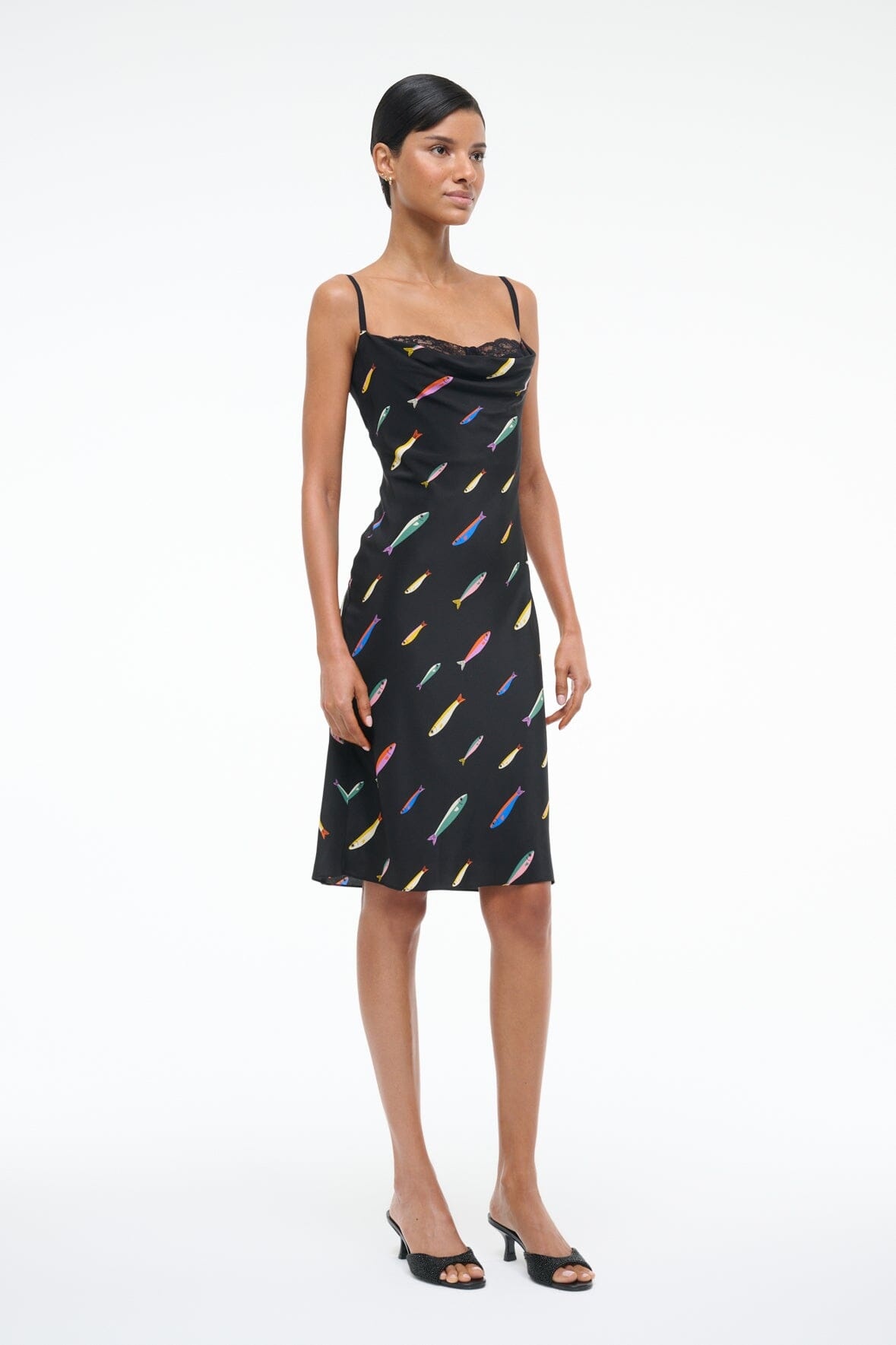 STAUD EVANGELINE SILK DRESS POP SARDINES BLACK - 4