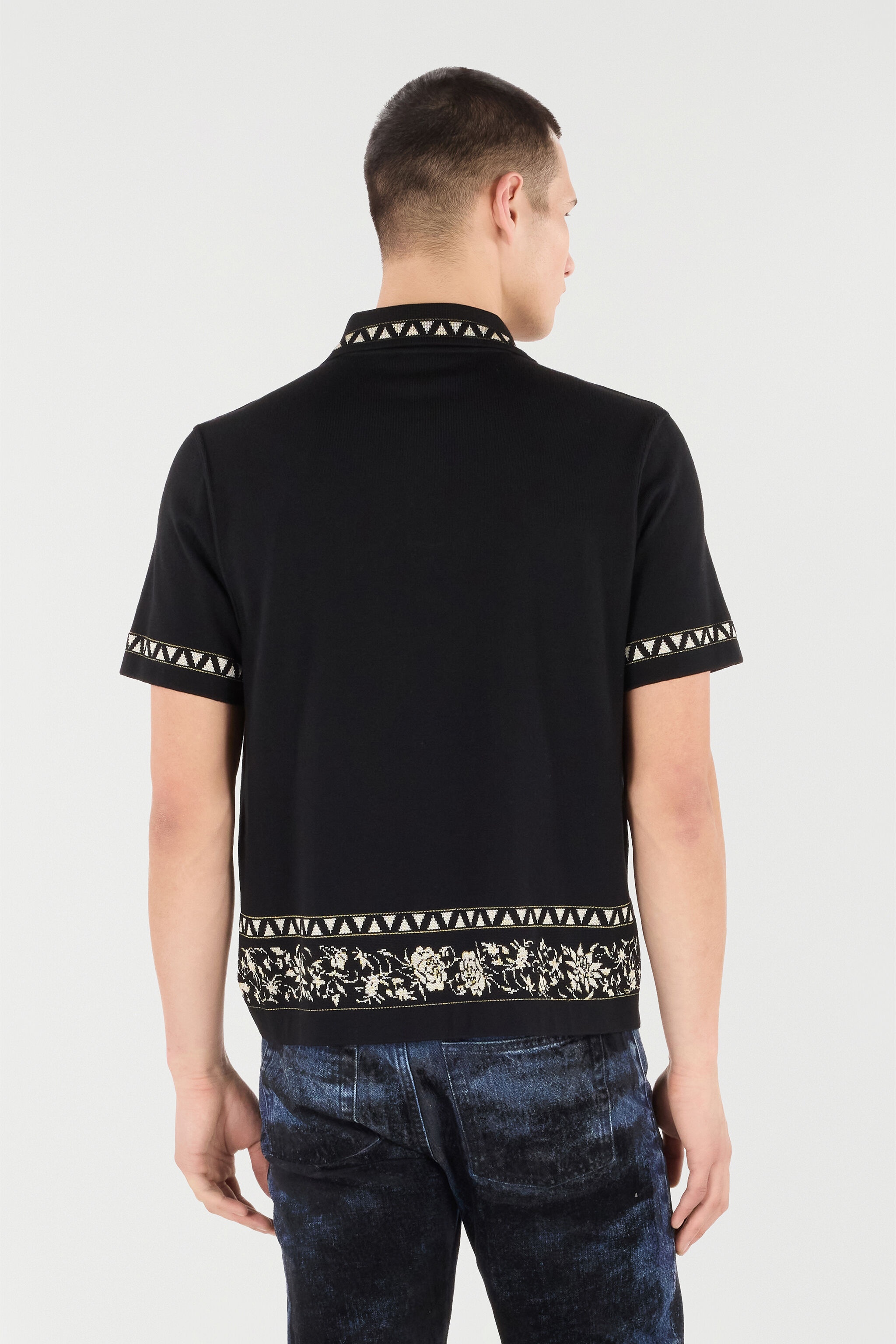 Knitted Polo Shirt With Jacquard Pattern - 4