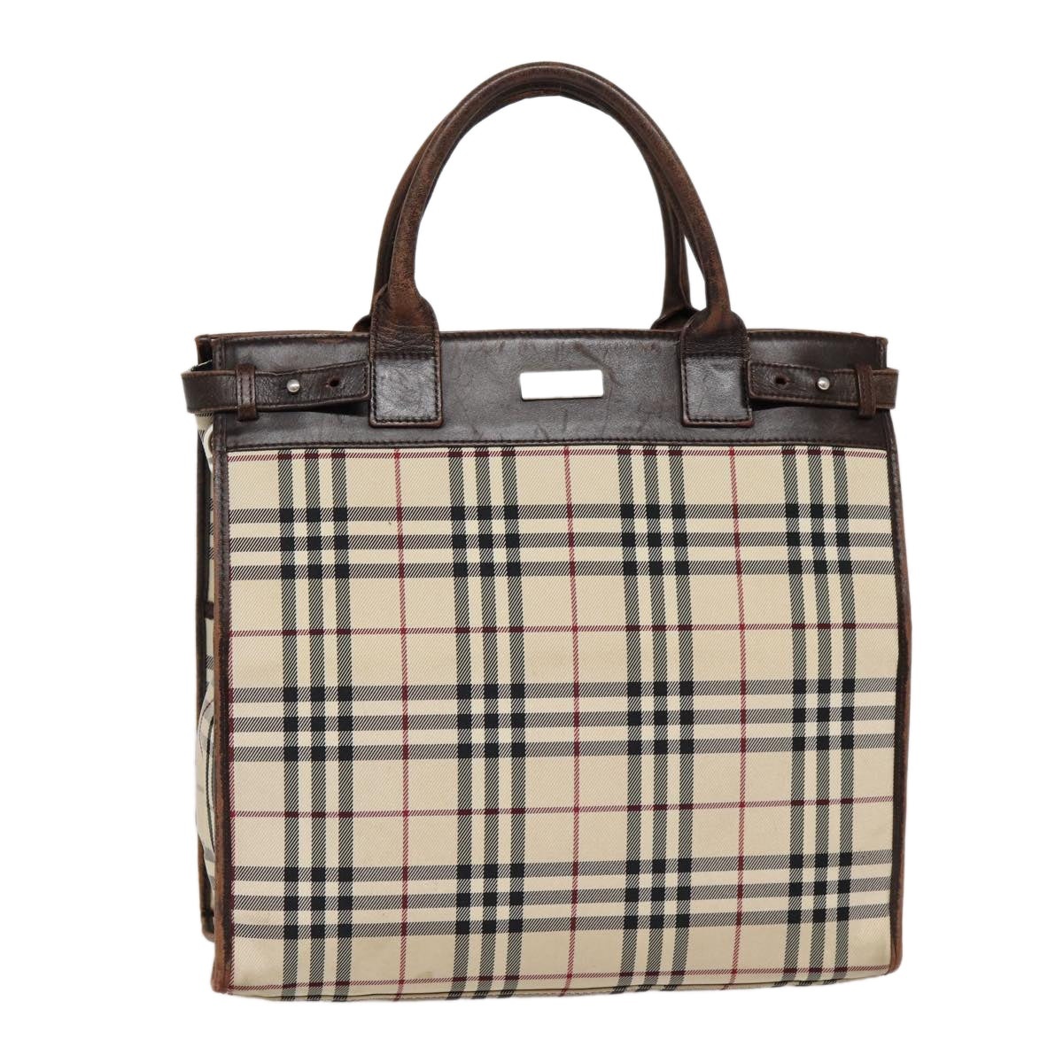 Burberry Nova Check Hand Bag Canvas Beige Silver - 1