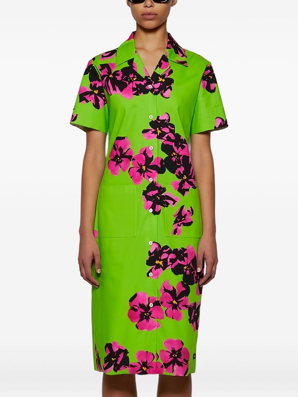floral-print poplin shirt dress - 3