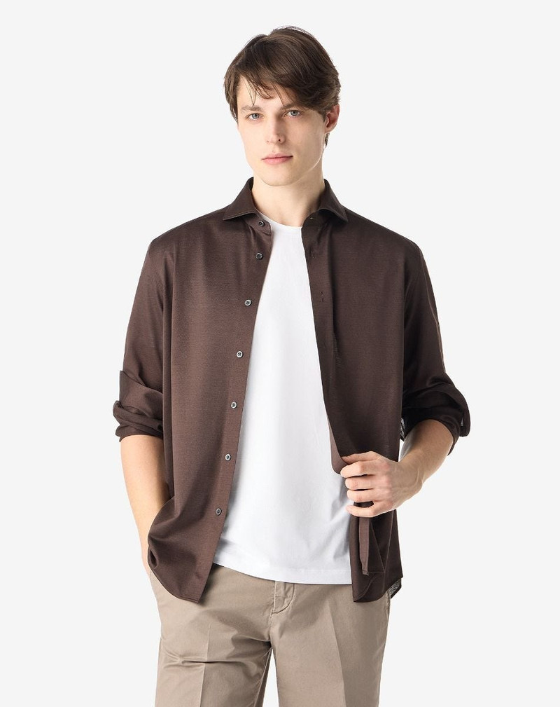 CORNELIANI Dark brown jersey shirt outlook