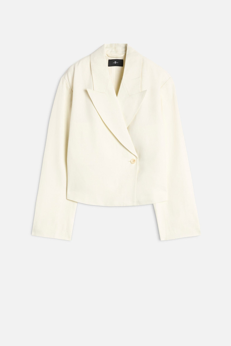 Cropped Linen Blend Blazer in Ivory 1