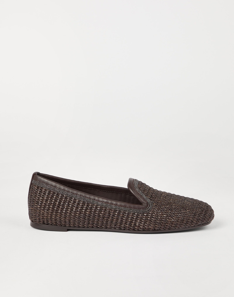 Techno raffia slippers with precious trim 5