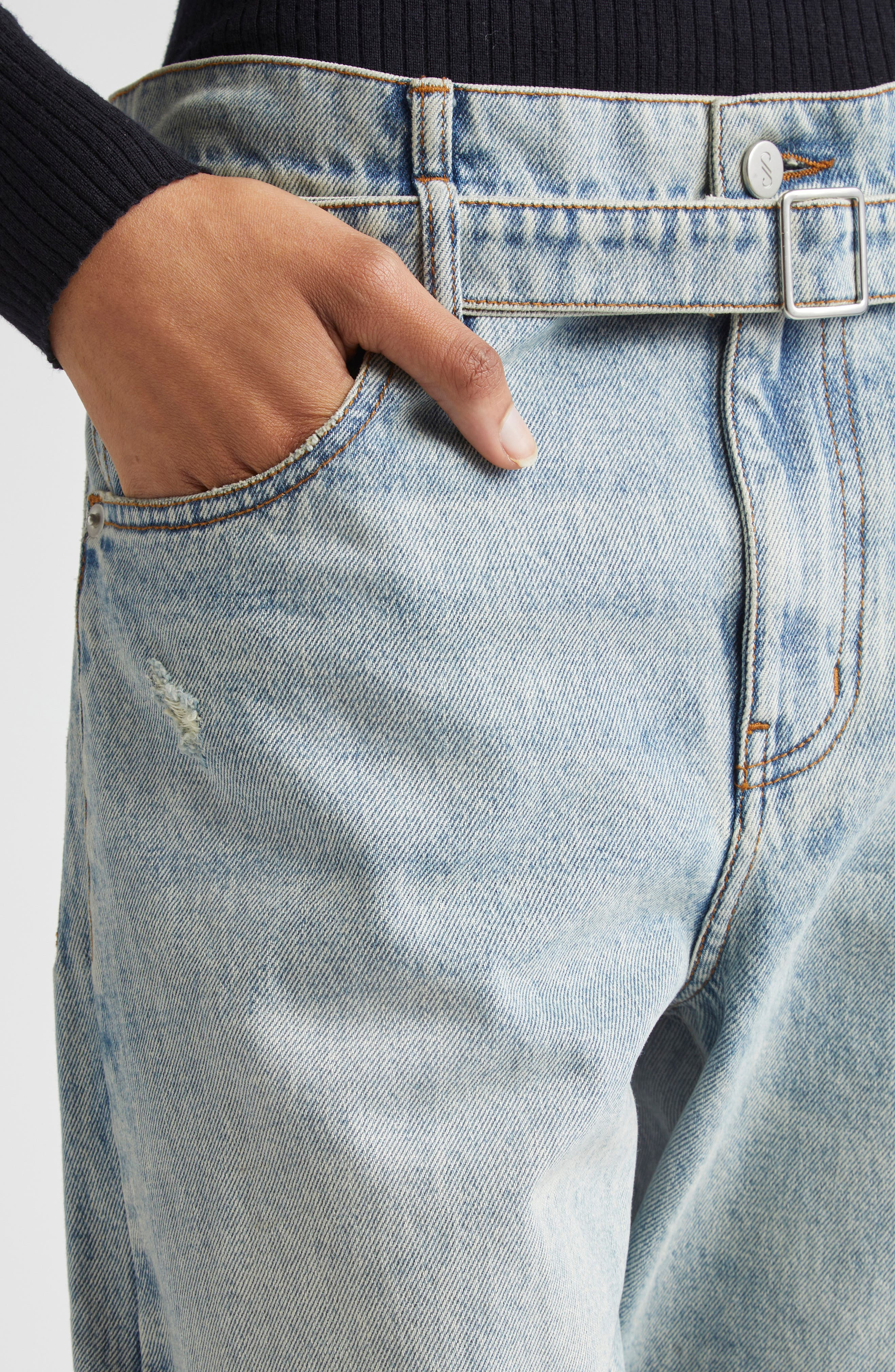 Proenza Schouler Ellsworth Belted Boyfriend Jeans in Light Wash at Nordstrom - 5