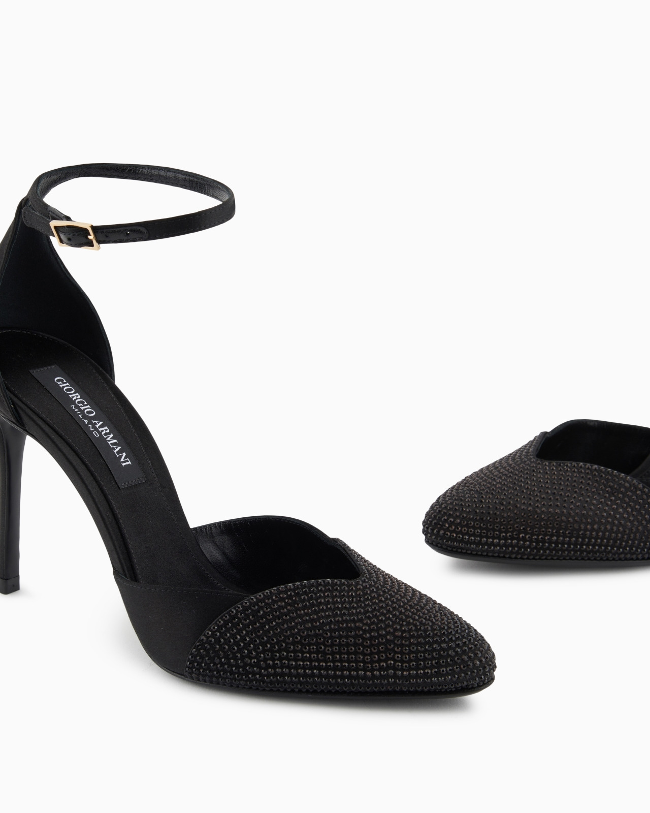 SATIN AND RHINESTONE ANKLE-STRAP PUMPS - 5