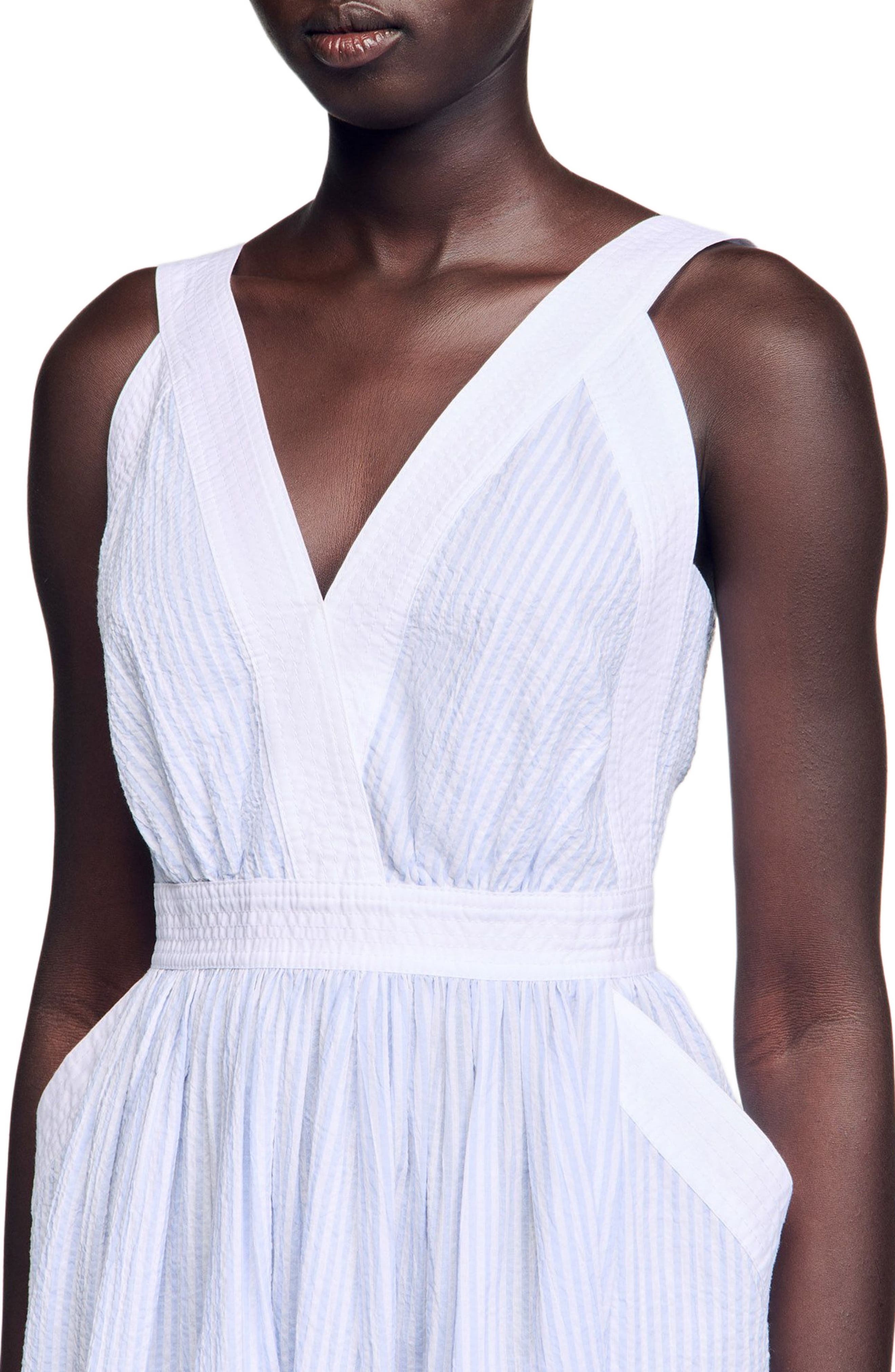 SANDRO Long striped dress in Ciel /Blanc at Nordstrom - 5