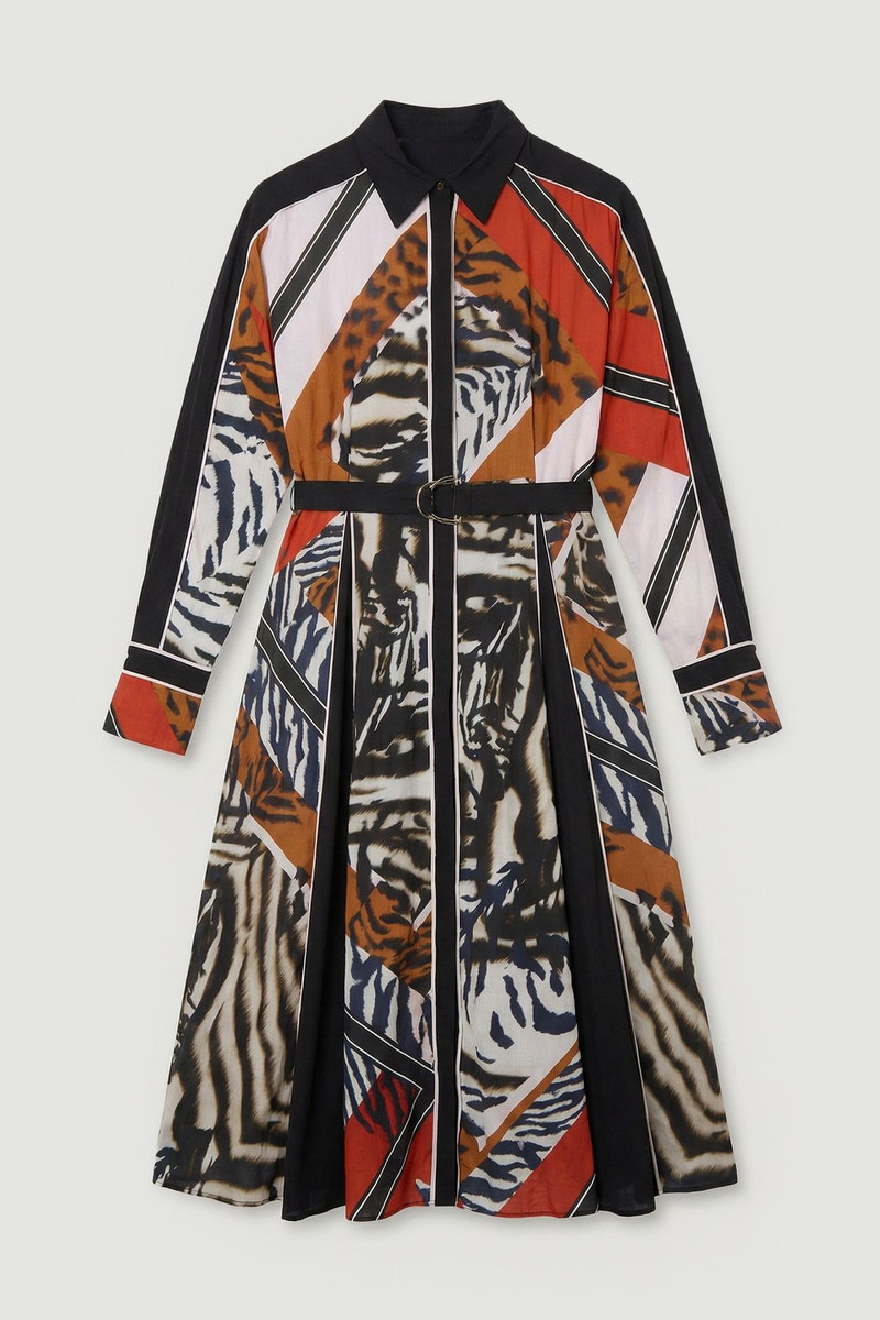Plus Size Animal Print Fluid Tencel Woven Maxi Shirt Dress - 1