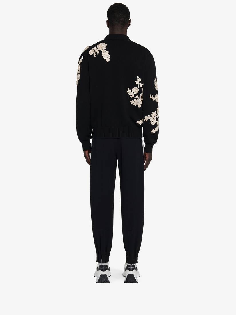 Men's Floral Embroidery Cardigan in Black/ivory - 5