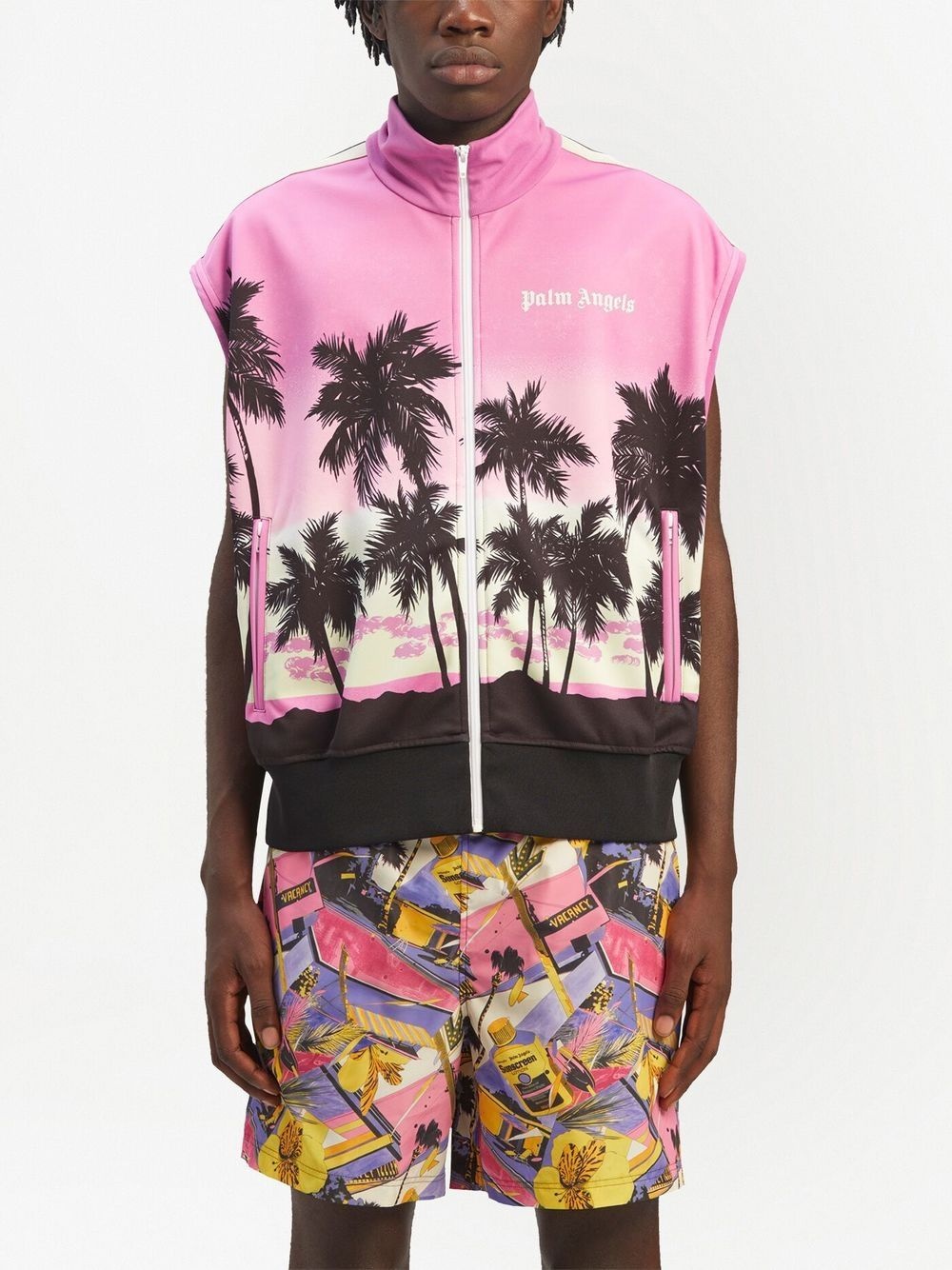 sunset-print striped track gilet - 3