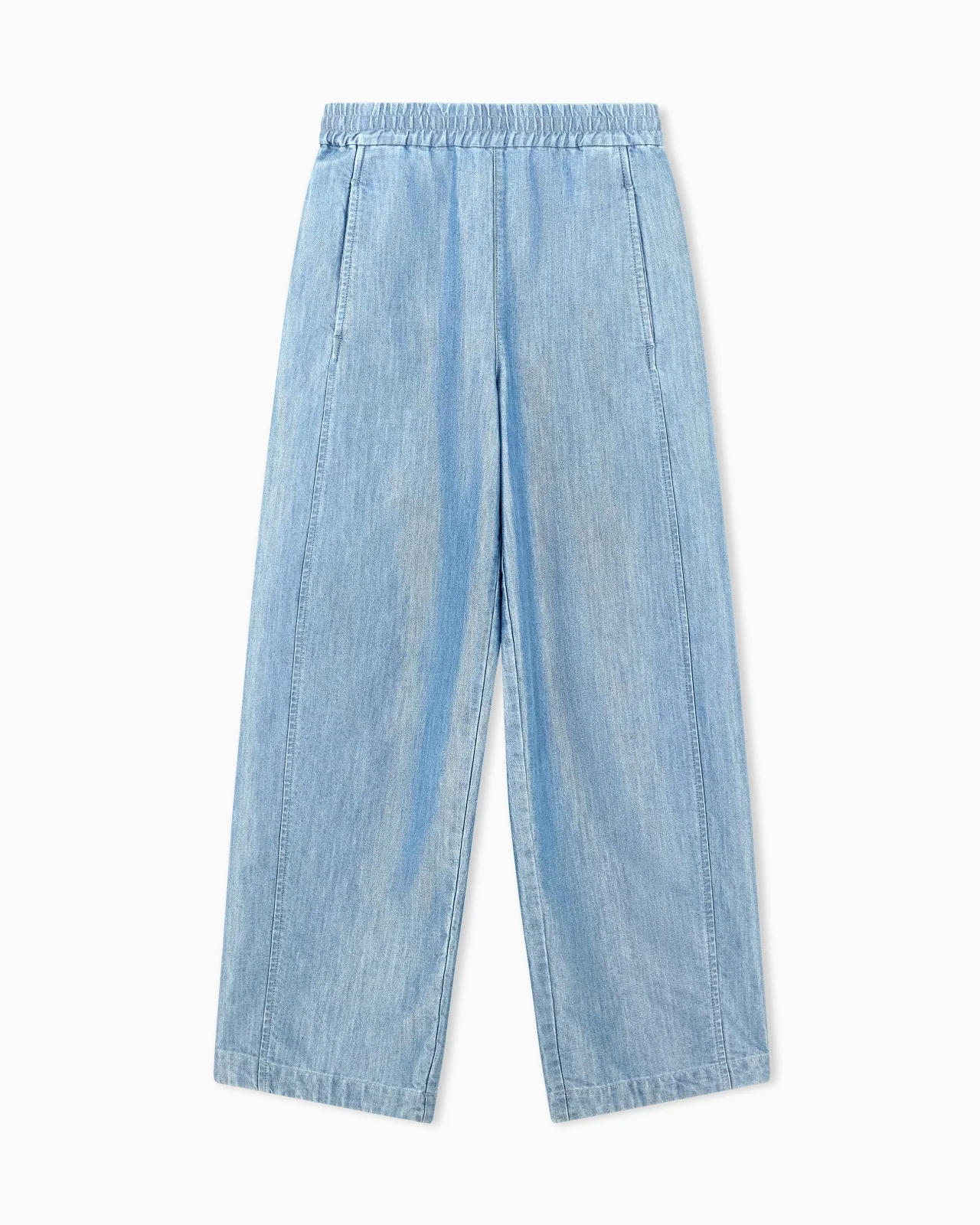 WIDE-LEG METAL-LOOK DENIM TROUSERS WITH AN ELASTIC WAIST - 1