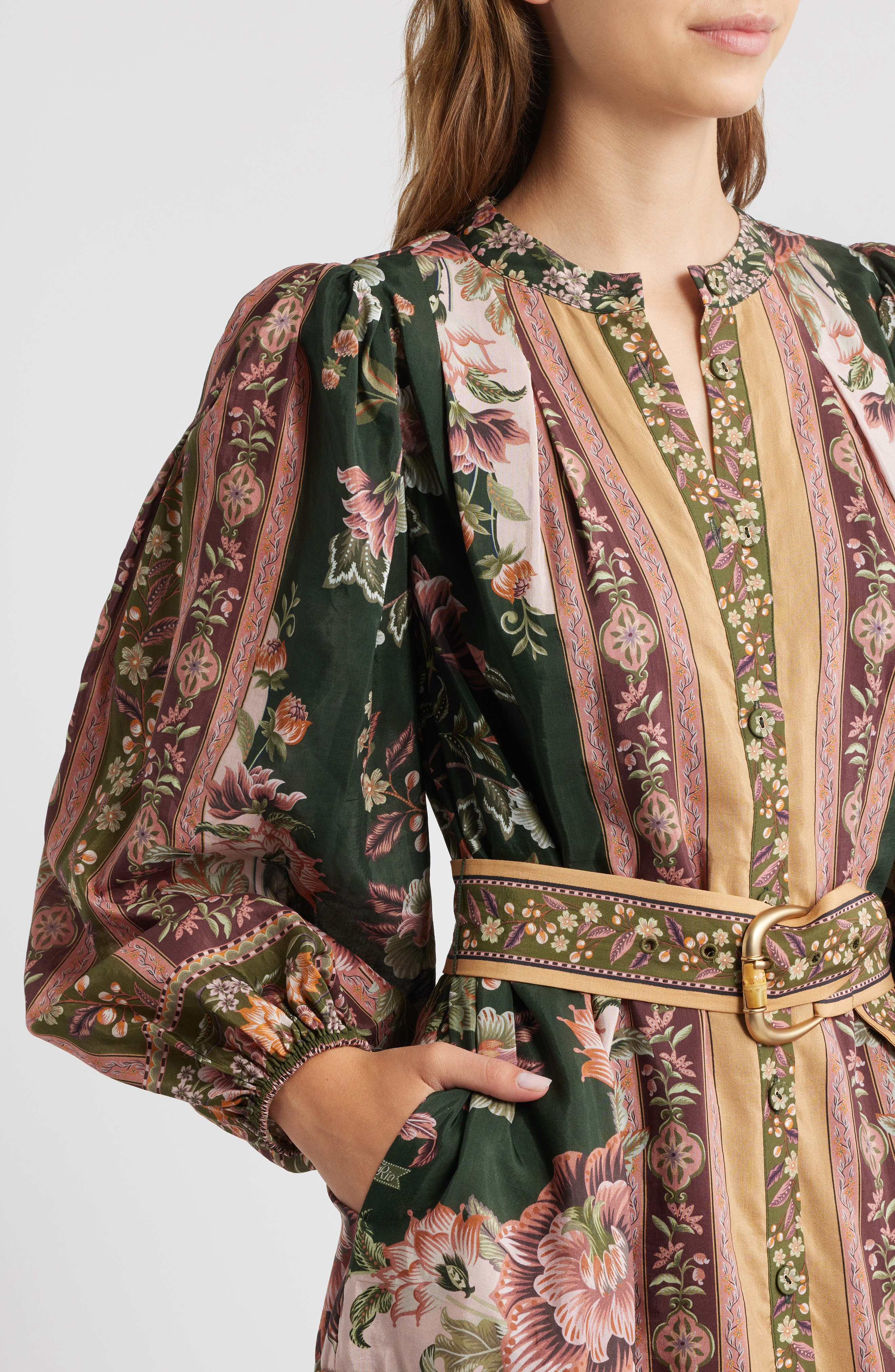 FARM Rio Flowering Garden Tree Long Sleeve Cotton Blend Minidress in Green at Nordstrom - 4