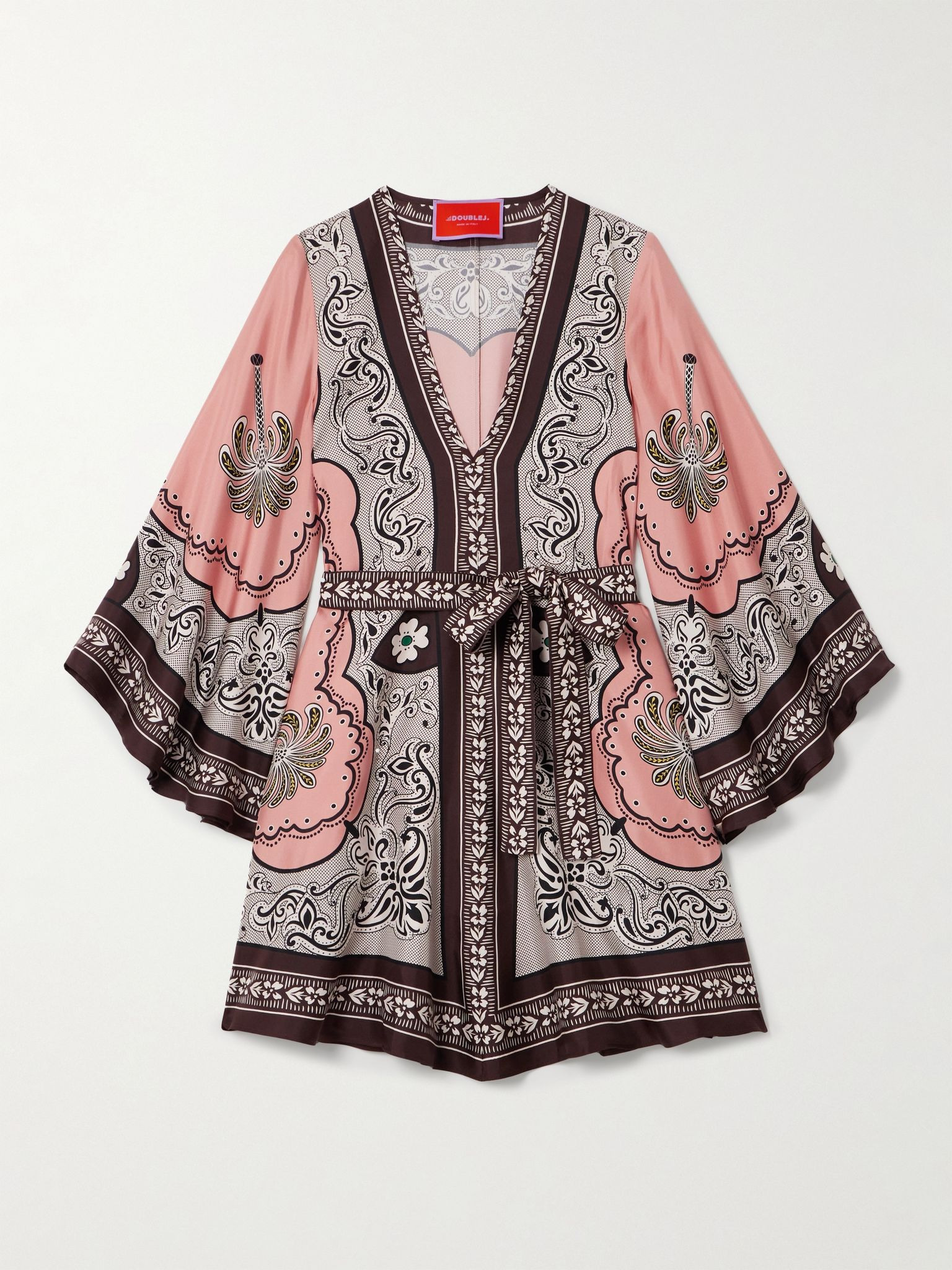 Magnifico belted printed silk-twill mini dress Pink - 1