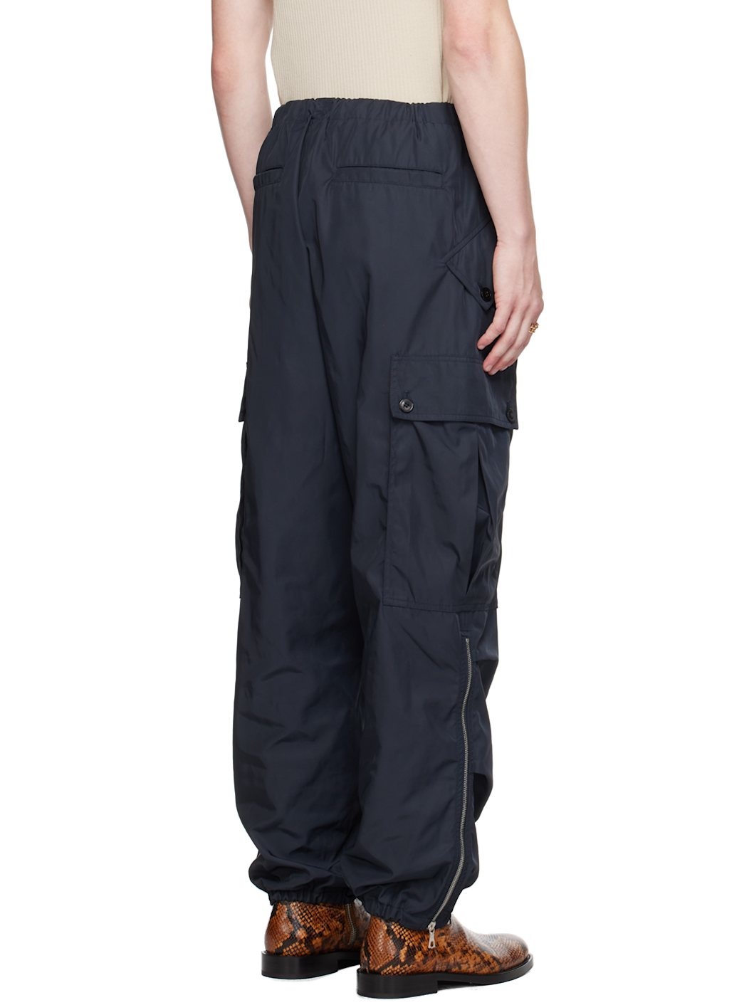 Navy Drawstring Cargo Pants - 3
