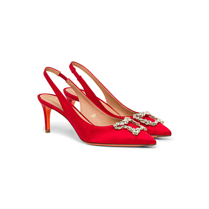Santoni Women's red satin mid-heel Santoni Sibille pump outlook