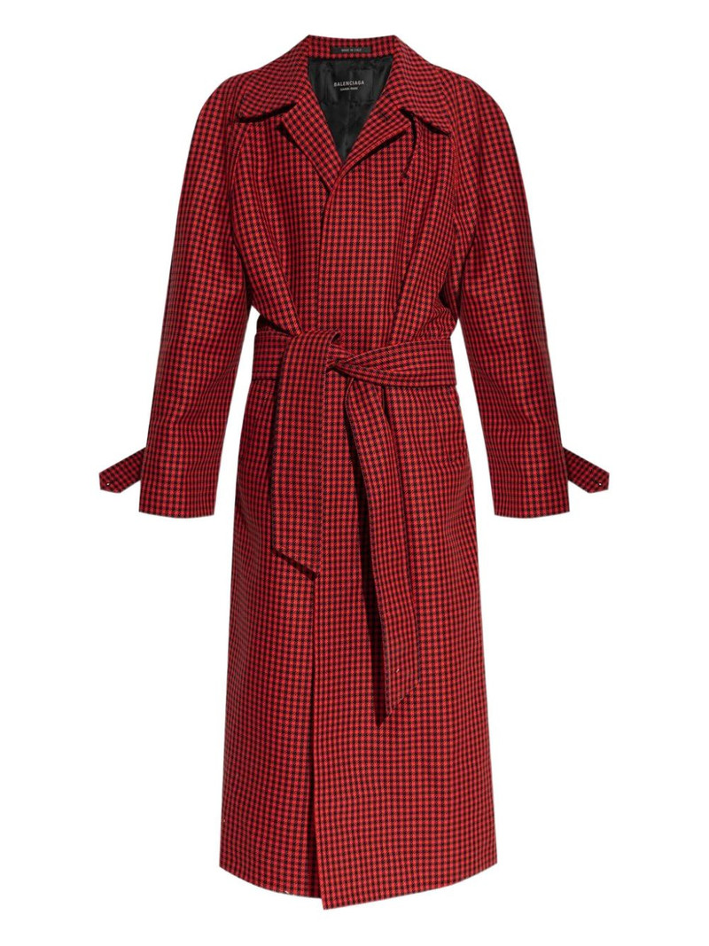 houndstooth-pattern belted coat 1