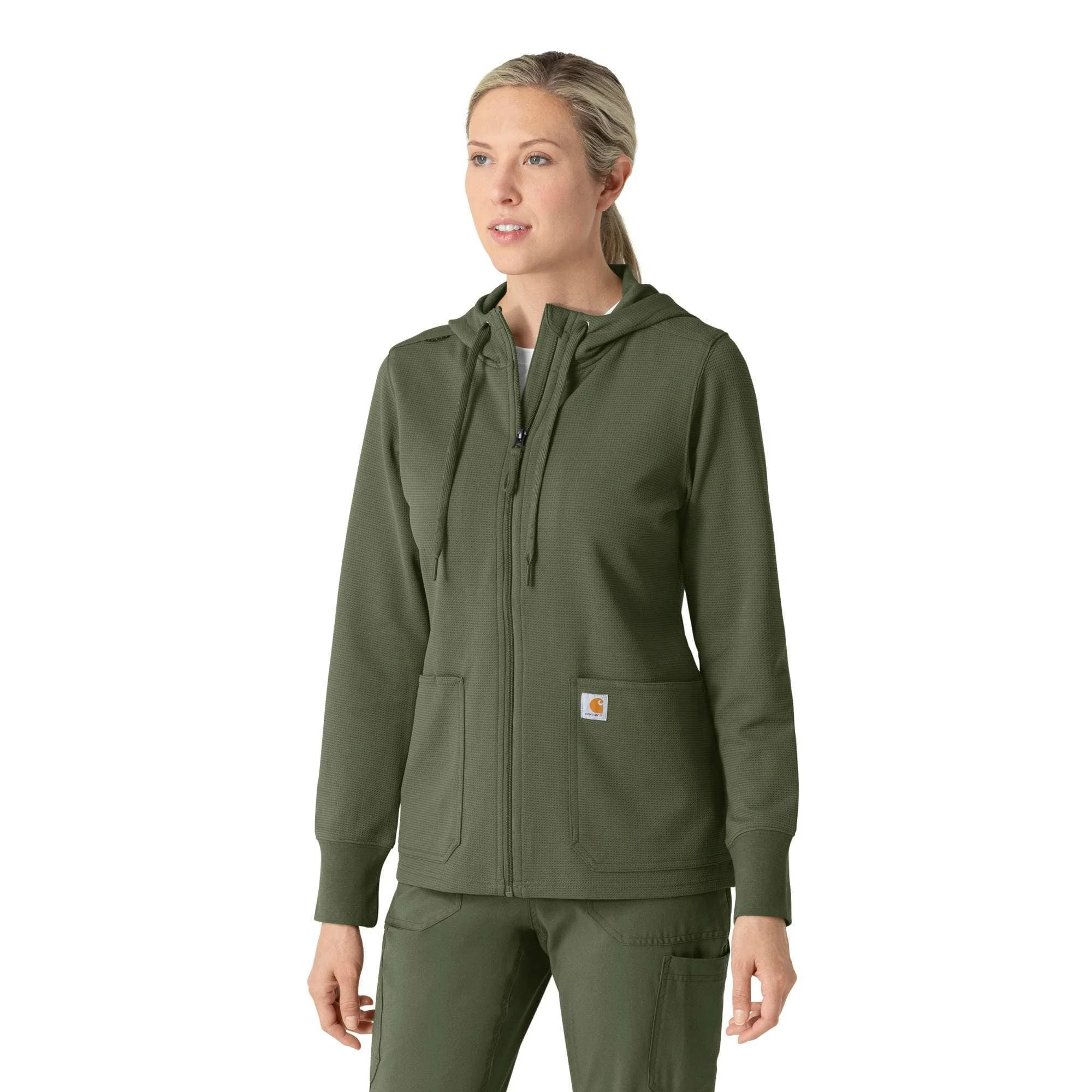 Women's Full Zip Waffle Scrub Hoodie - 1