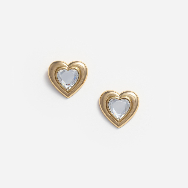 Gold Crystal Heart Earrings - 1