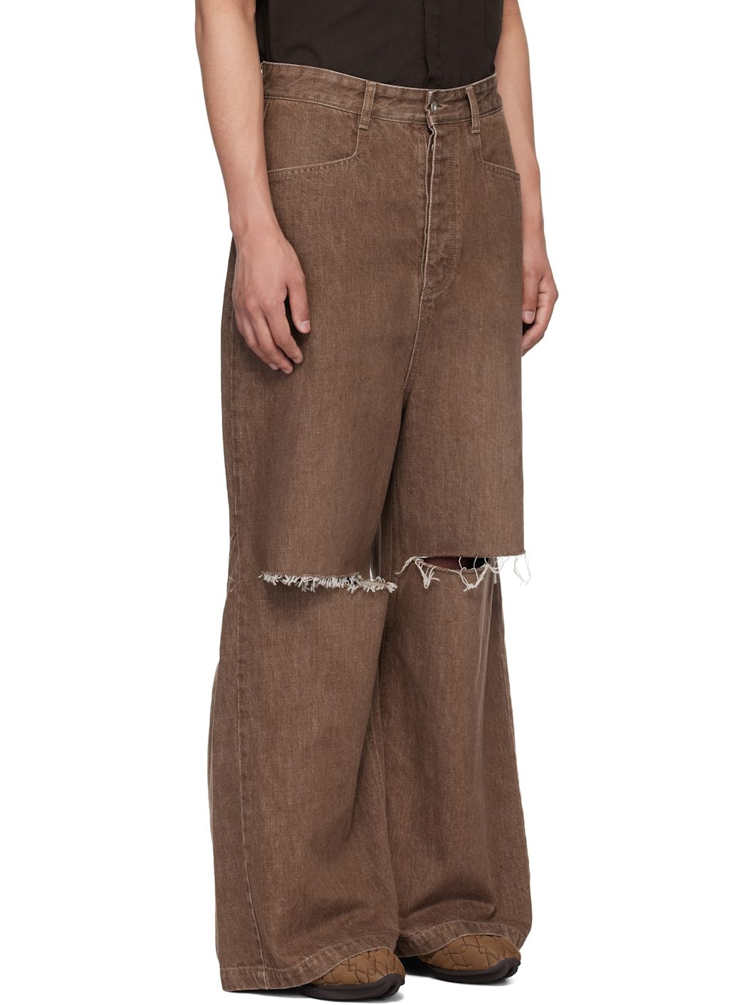 Brown Wide Damaged Jeans - 2
