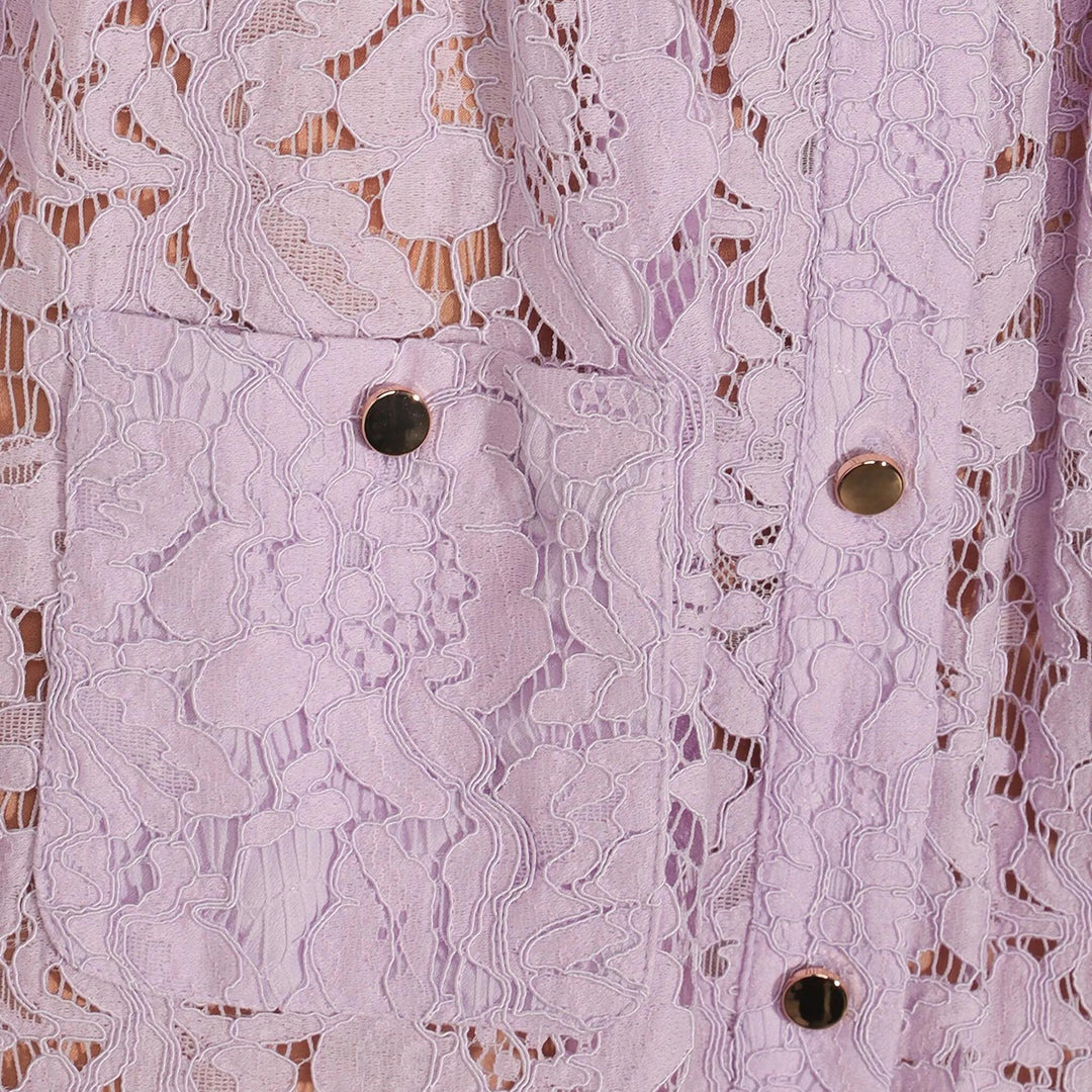 Lilac Lace Button Front Midi Dress - 3
