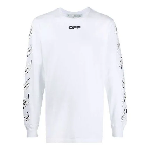 남자의 오프 화이트 FW21 고무 스트랩 긴 소매 슬림 맞는 화이트 티셔츠 OMAB001S201850030188 - 1