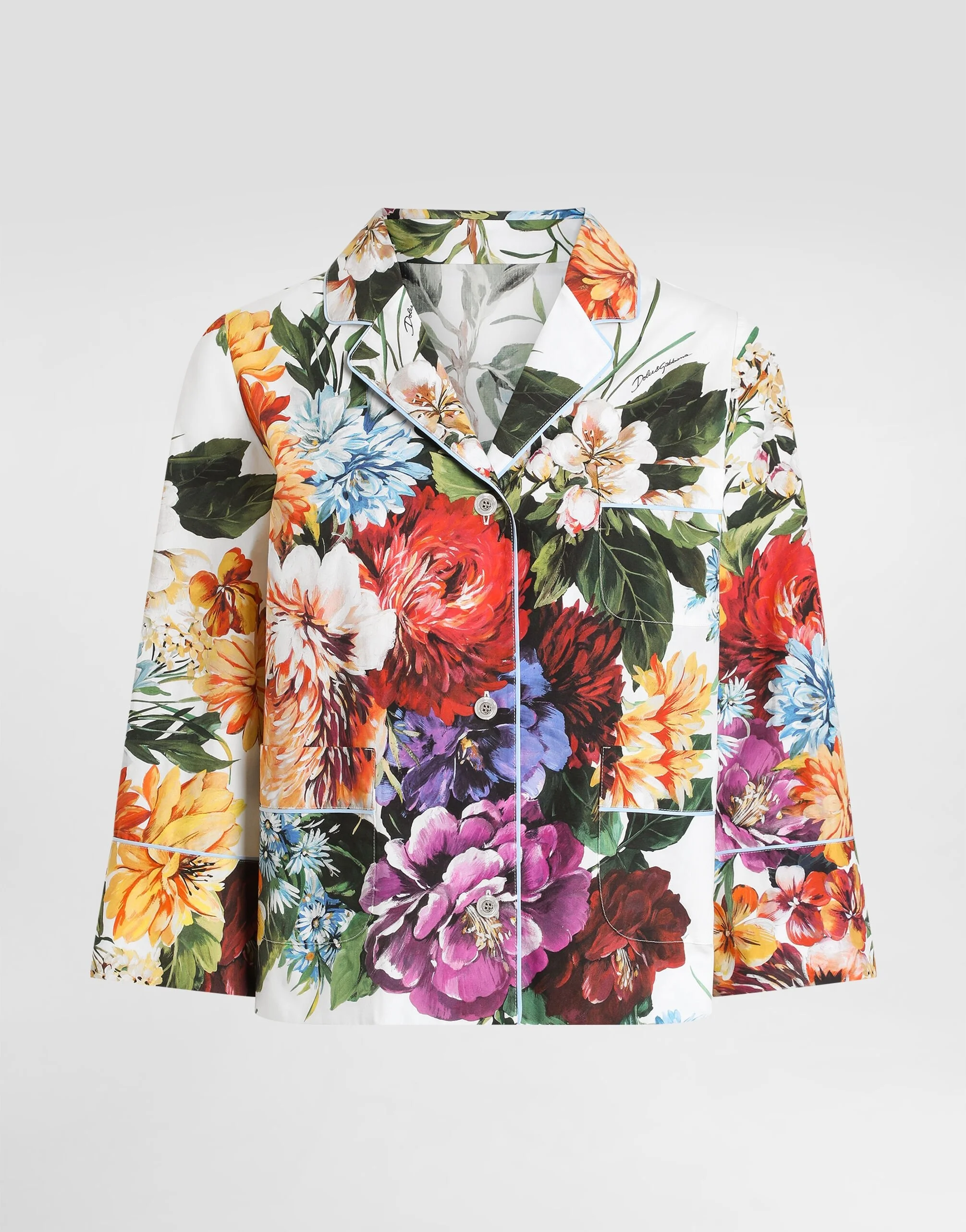 Flower-bouquet print poplin shirt - 1