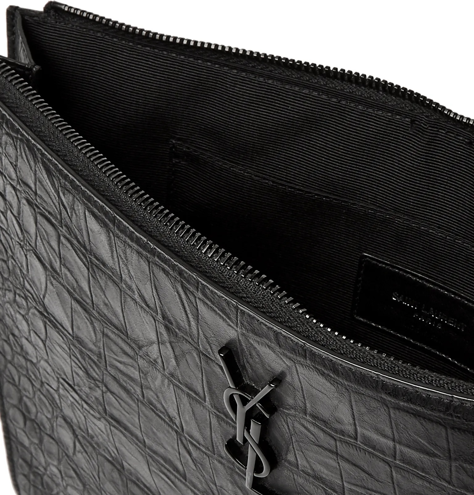 Logo-Appliquéd Croc-Effect Leather Pouch - 3