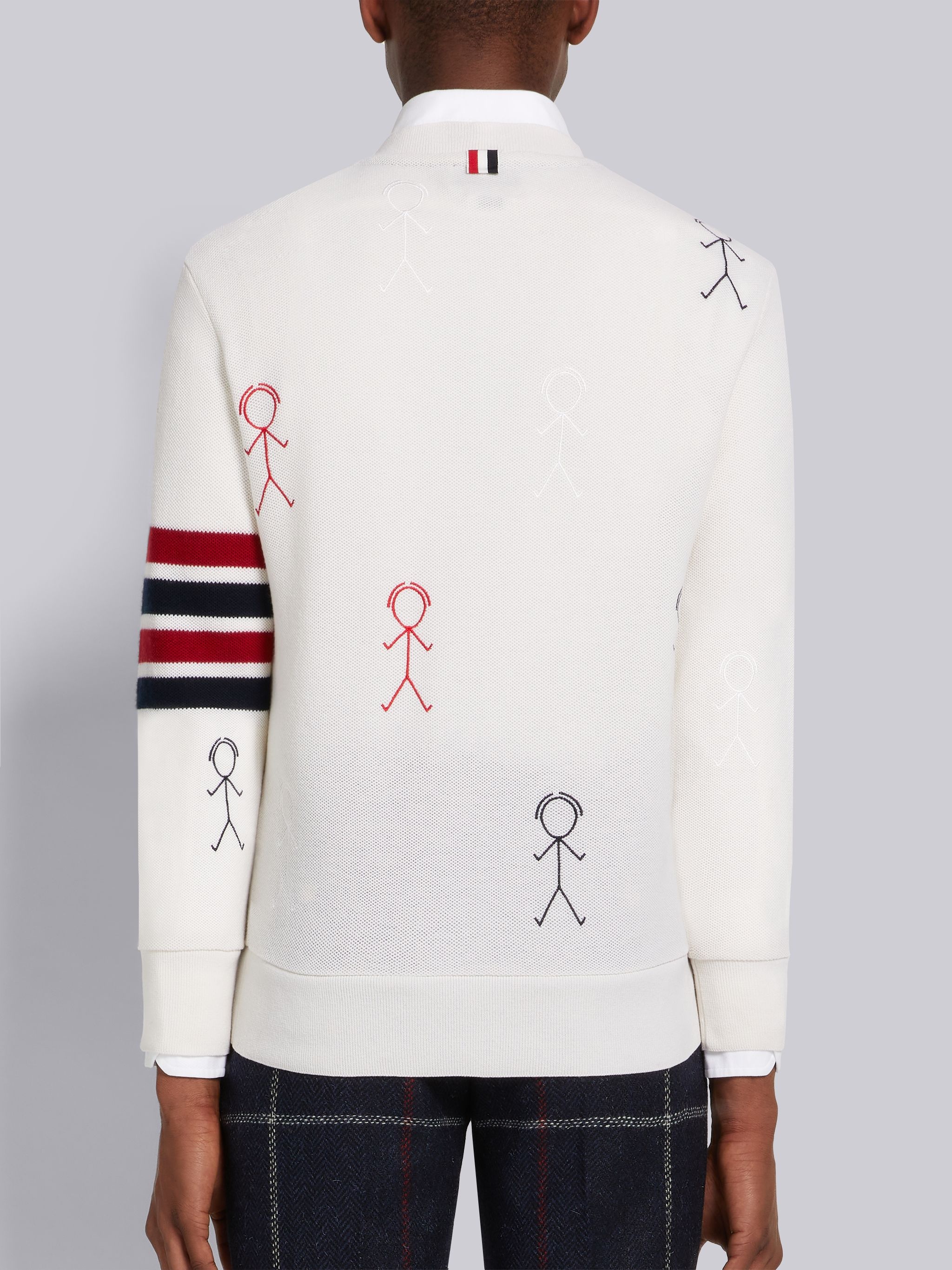 White Cashmere Pique 4-Bar Mr. Thom Half Drop Embroidered Sweatshirt - 3